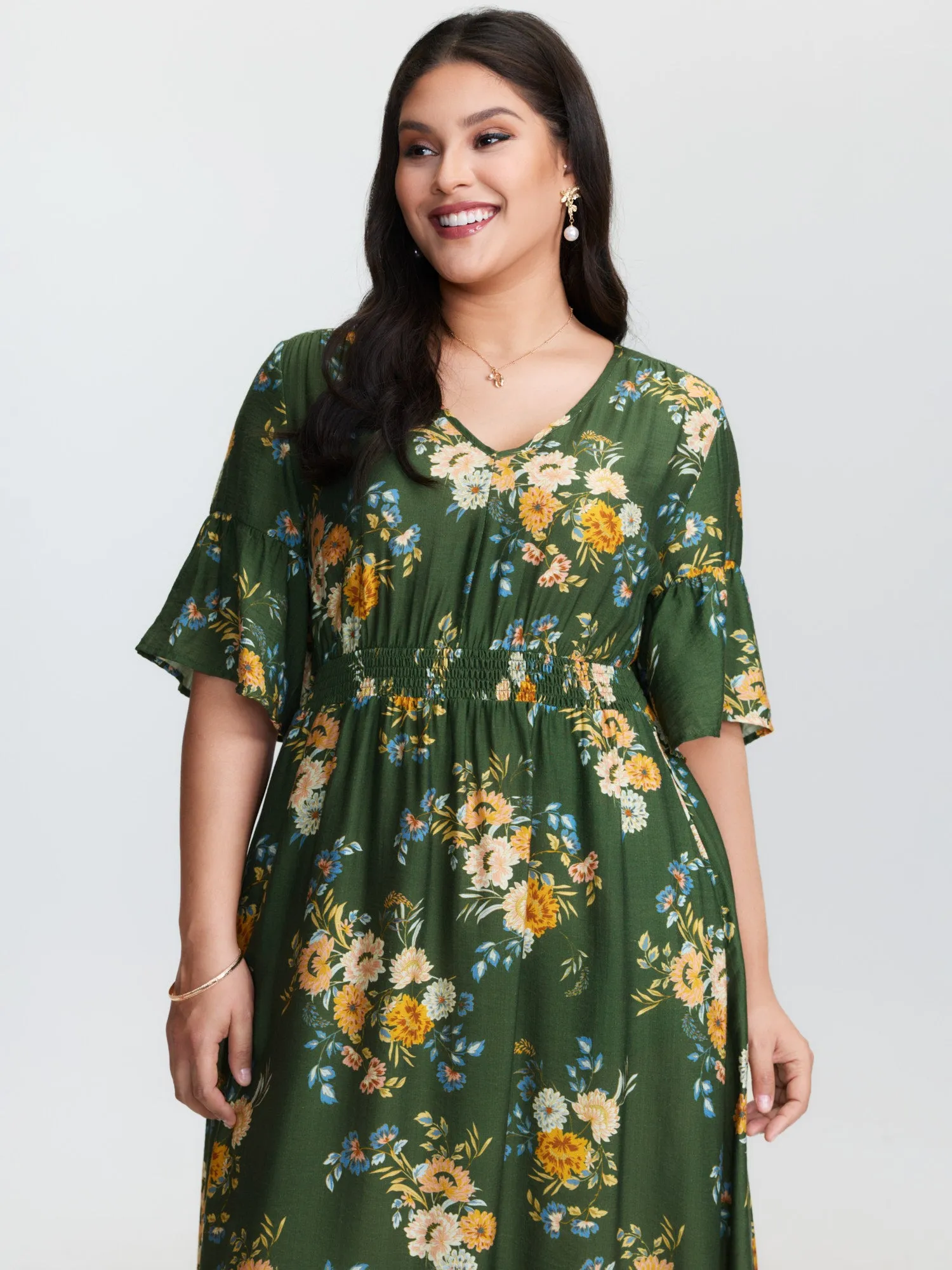 Floral Print Shirred Waist Midi Dress sold by Bloomchic product image thumbnail 2