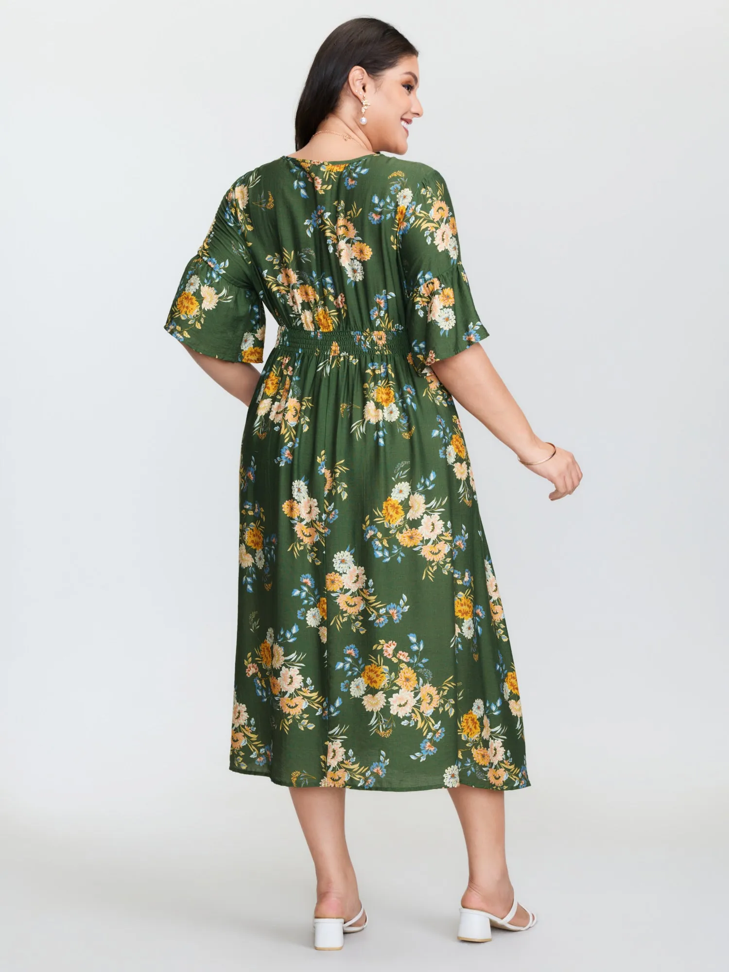 Floral Print Shirred Waist Midi Dress sold by Bloomchic product image thumbnail 4
