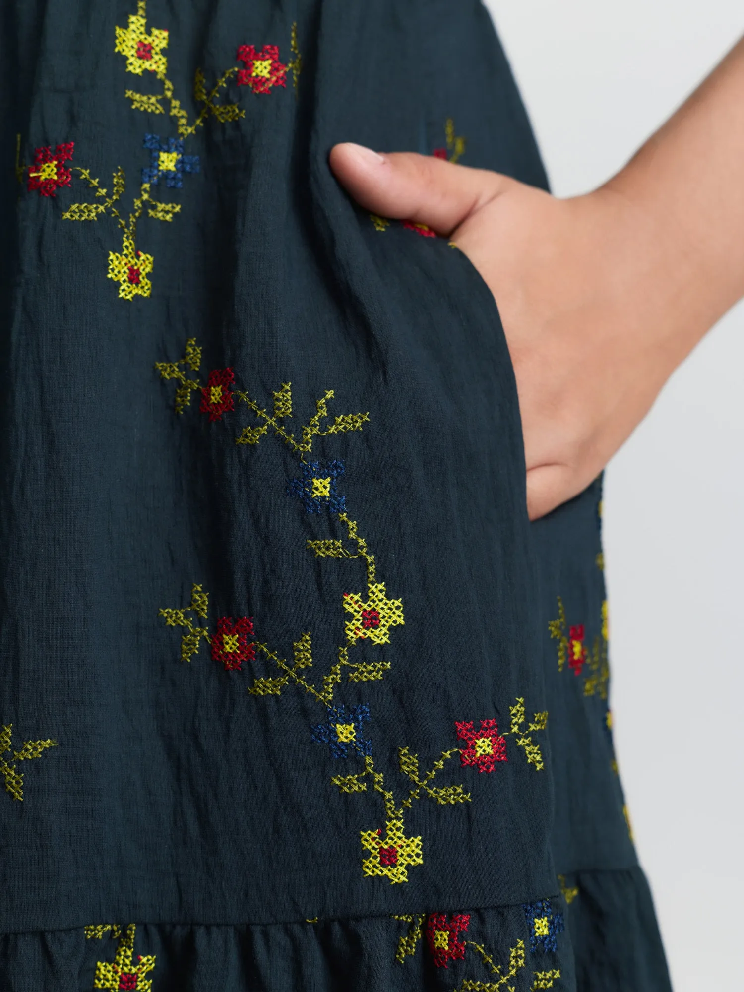 Floral Embroidered Sleeve Tie Midi Dress sold by Bloomchic product image thumbnail 4