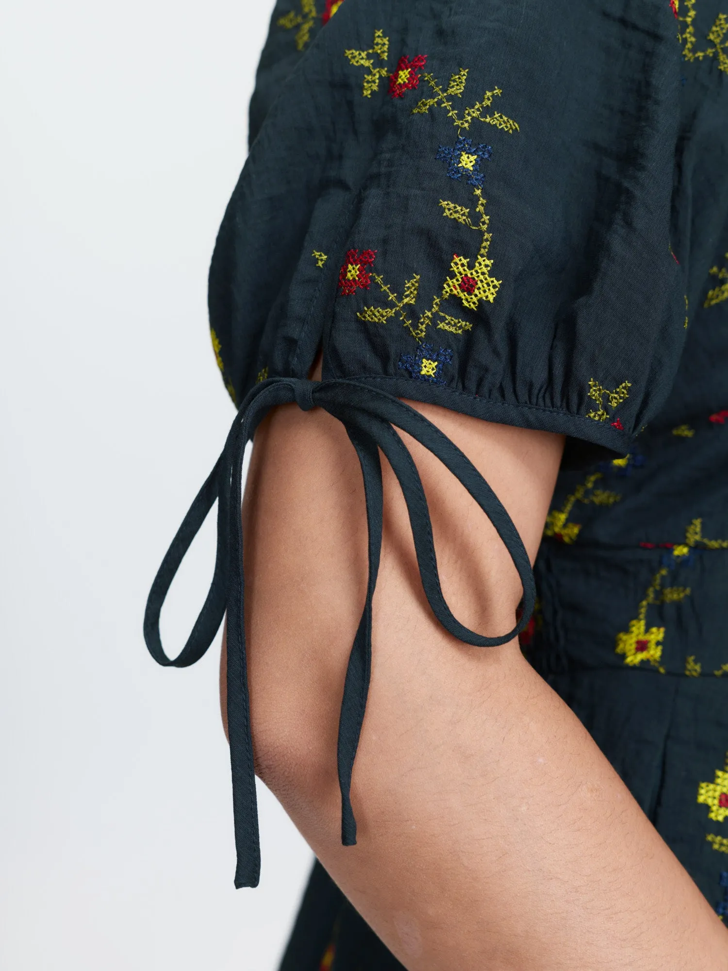 Floral Embroidered Sleeve Tie Midi Dress sold by Bloomchic product image thumbnail 5