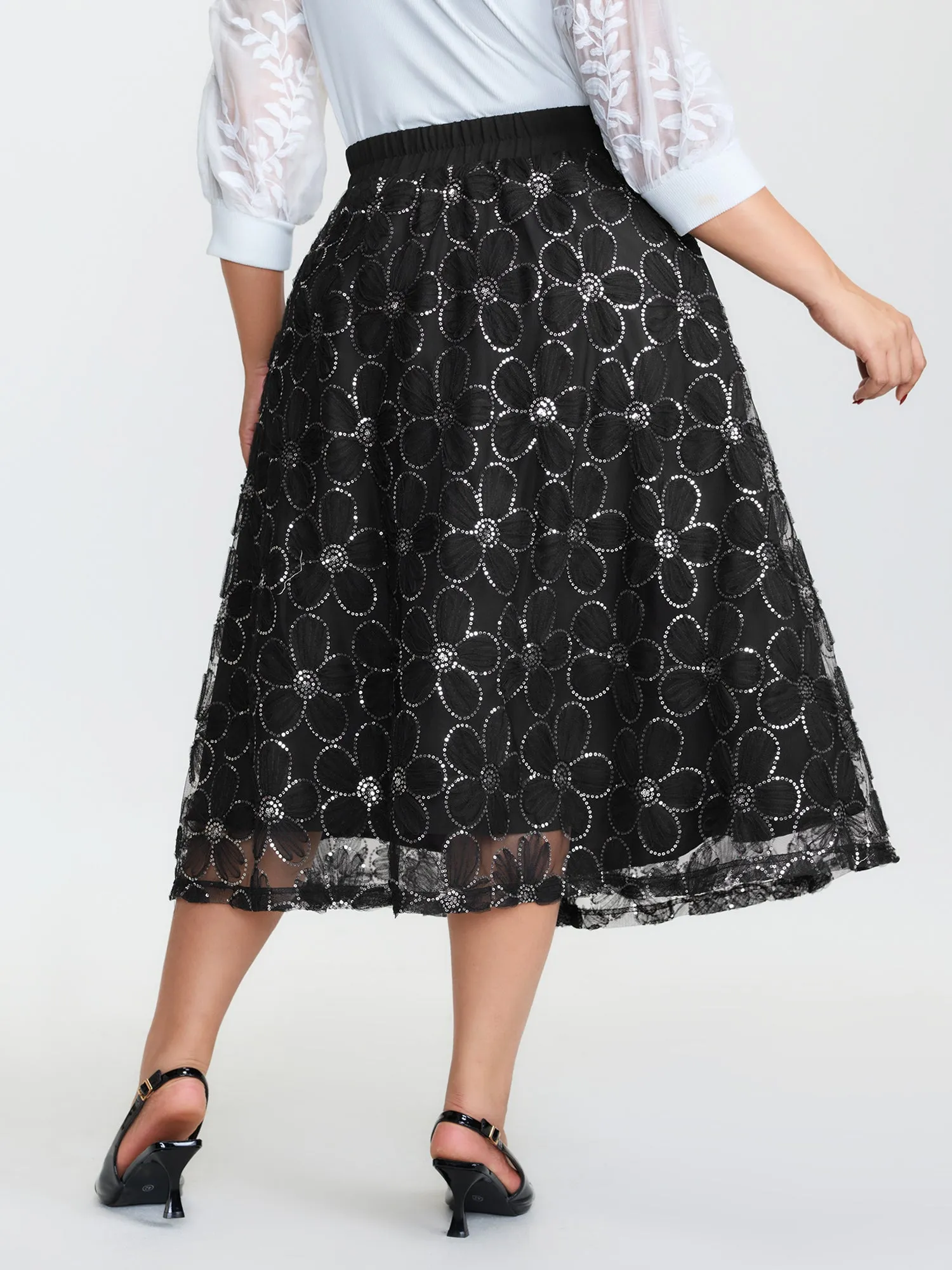 3D Floral Mesh Stretchy Waist Maxi Skirt sold by Bloomchic product image thumbnail 5