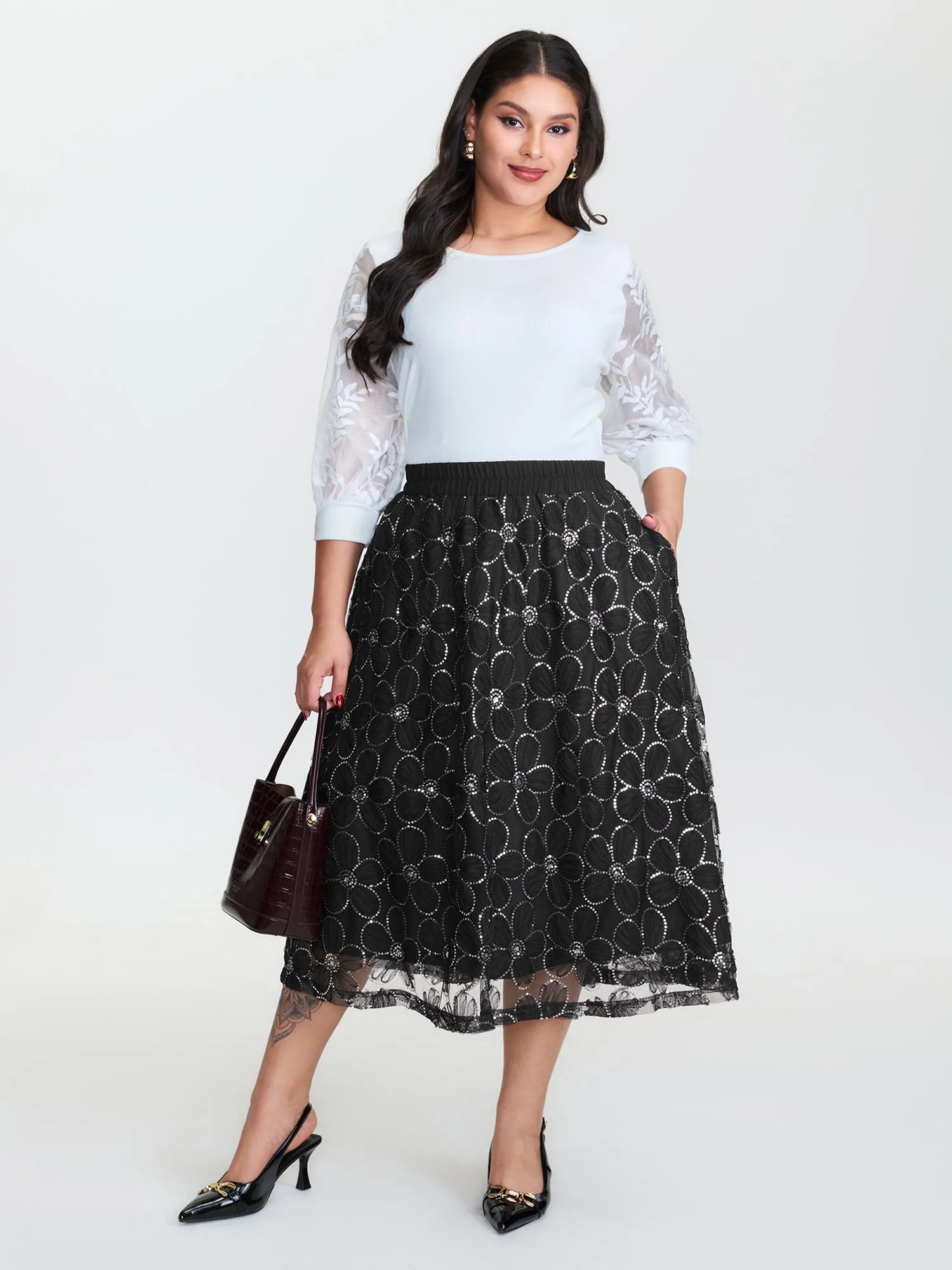 3D Floral Mesh Stretchy Waist Maxi Skirt sold by Bloomchic product image thumbnail 2