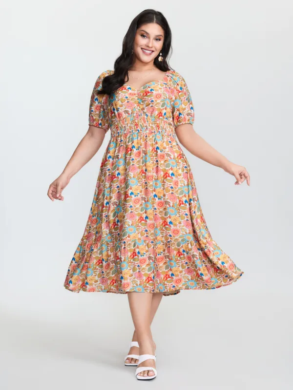 Floral Print Sweetheart Neckline Midi Dress sold by Bloomchic