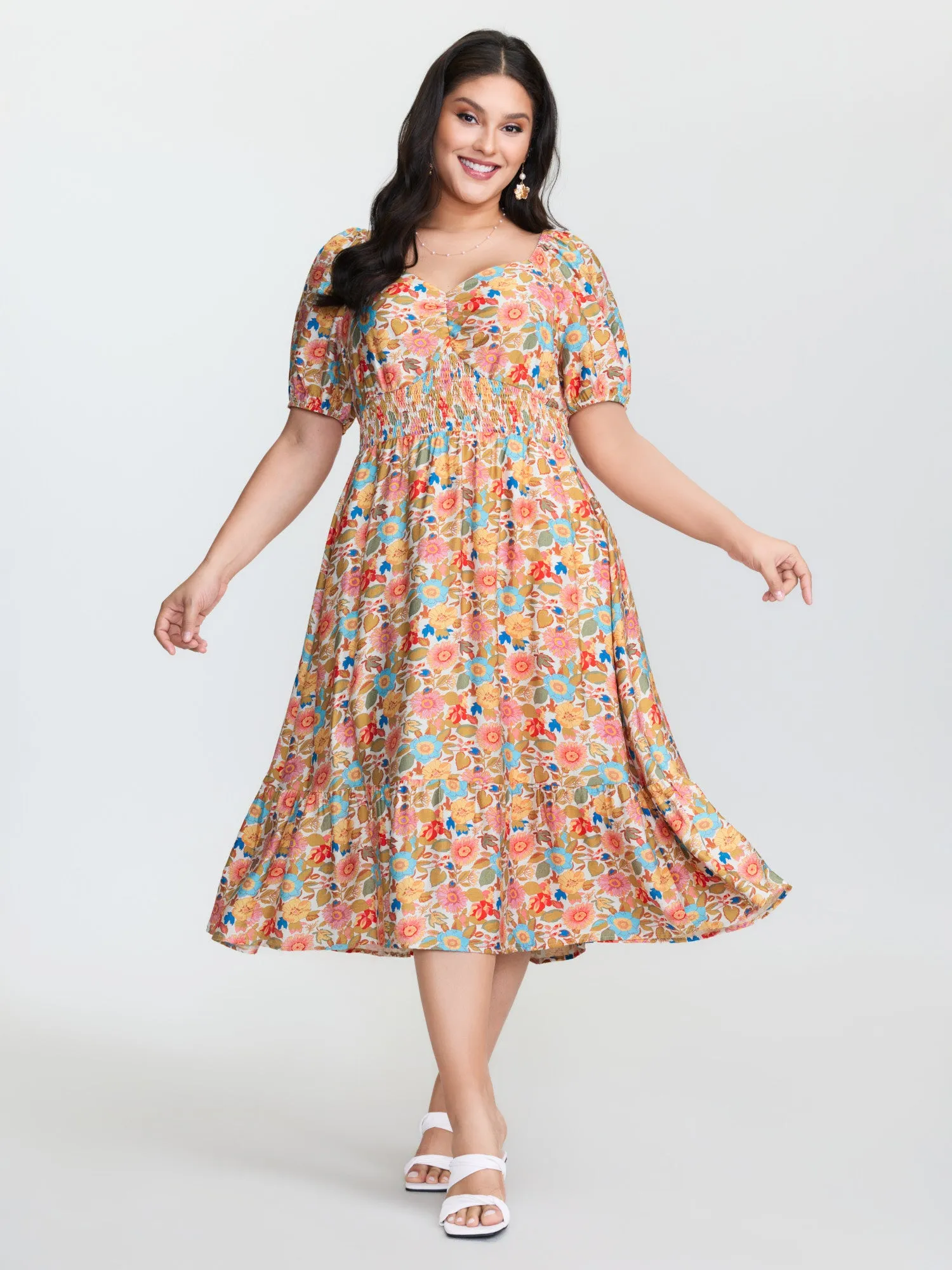 Floral Print Sweetheart Neckline Midi Dress sold by Bloomchic