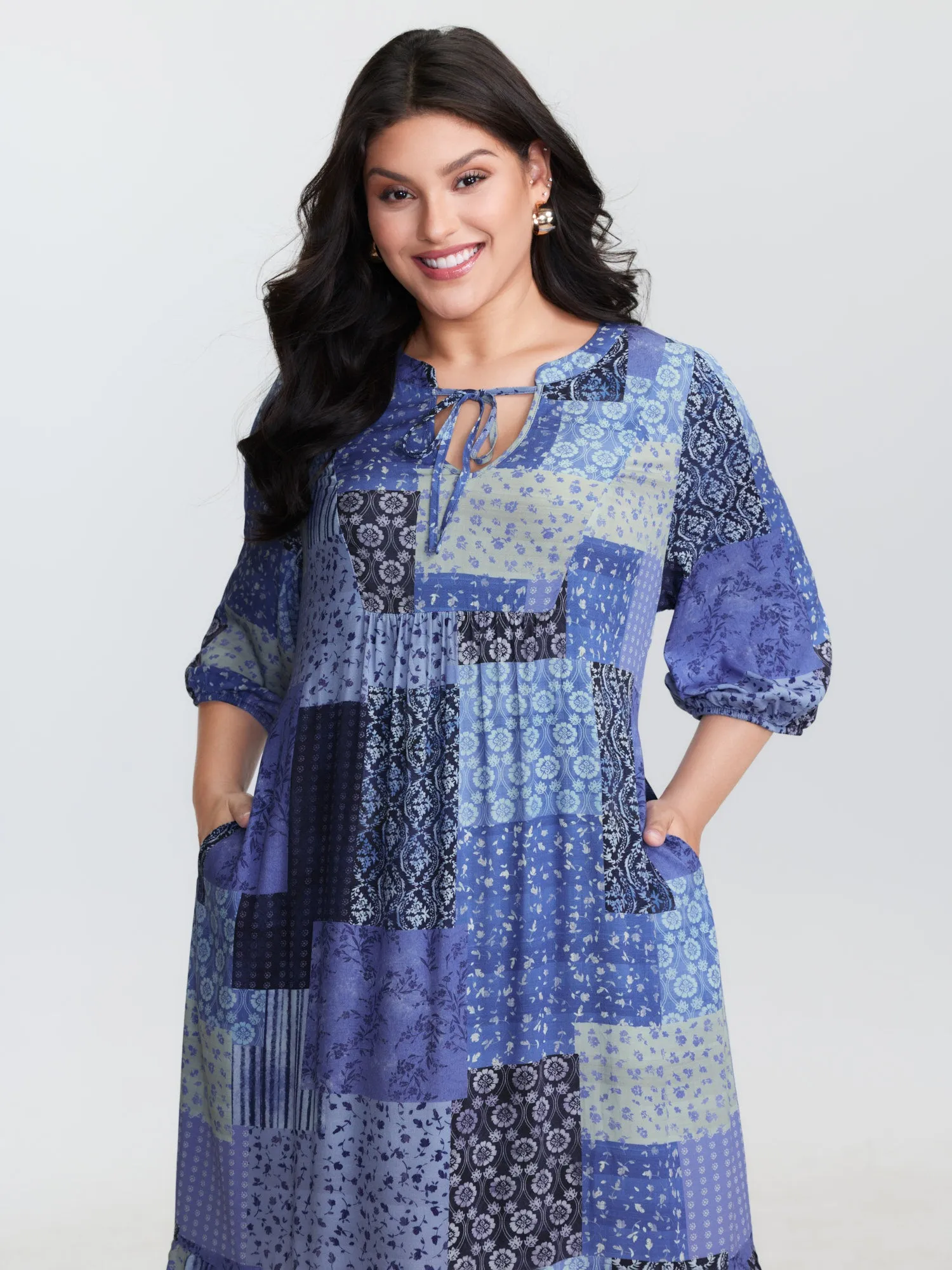 Floral Collage Pattern Drawstring Neckline Midi Dress sold by Bloomchic product image thumbnail 2