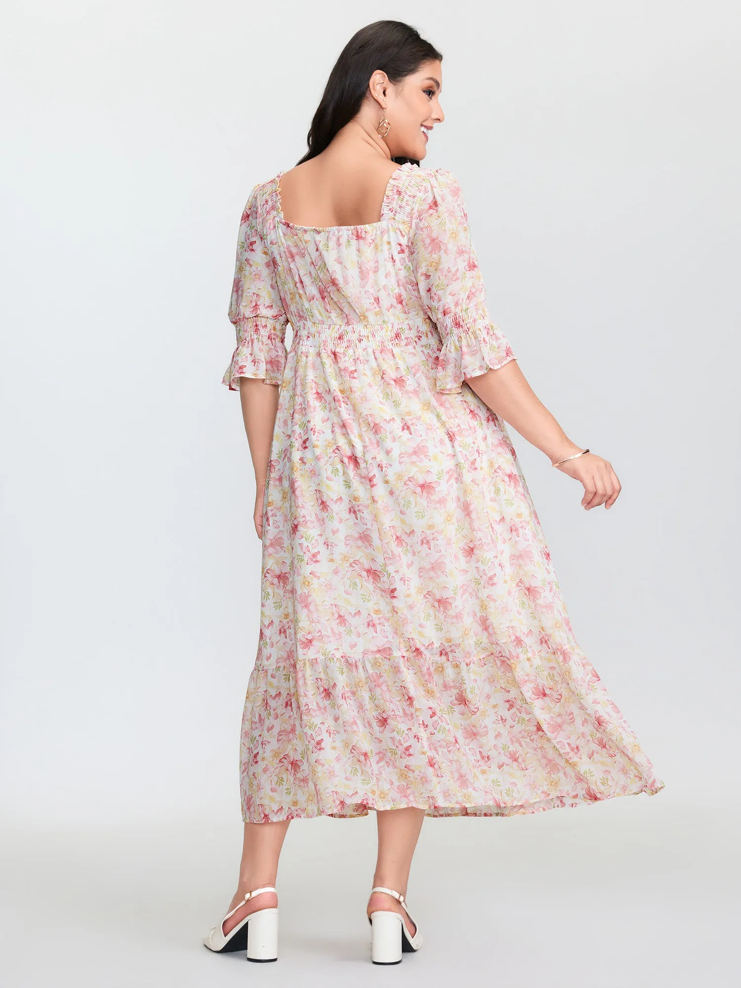 Floral Print Shirred Neckline Midi Dress sold by Bloomchic product image thumbnail 4