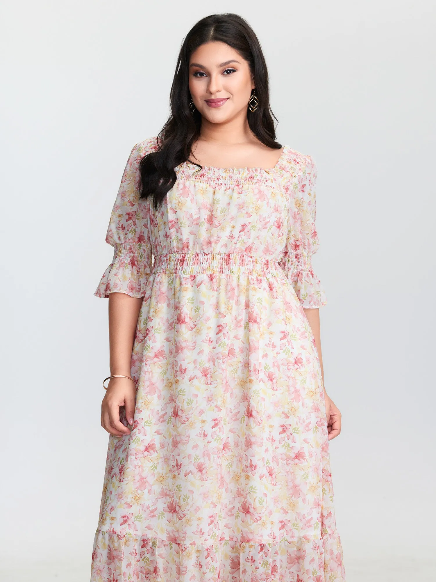 Floral Print Shirred Neckline Midi Dress sold by Bloomchic product image thumbnail 2