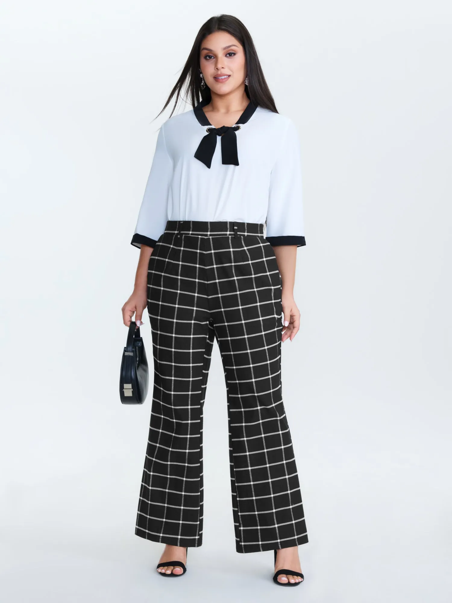 Stretchy Grid Pattern Flared Pants sold by Bloomchic product image thumbnail 2