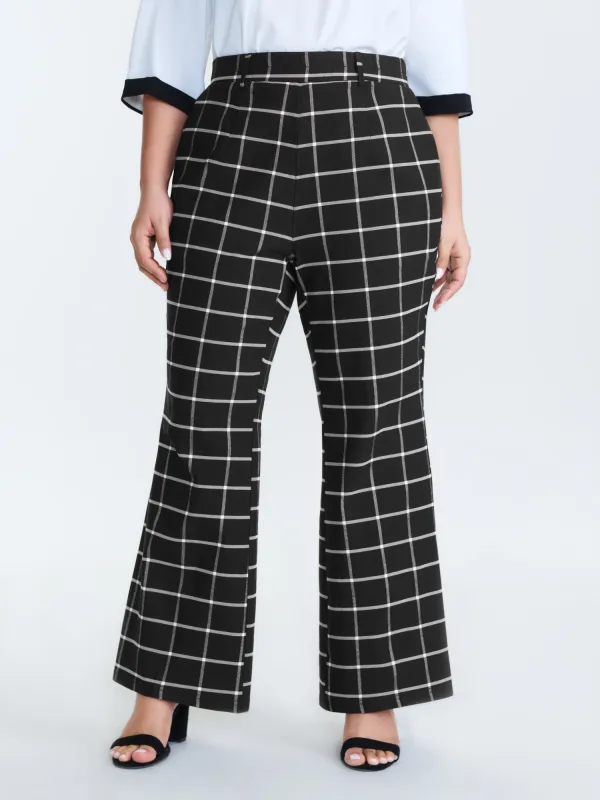Stretchy Grid Pattern Flared Pants made by Bloomchic