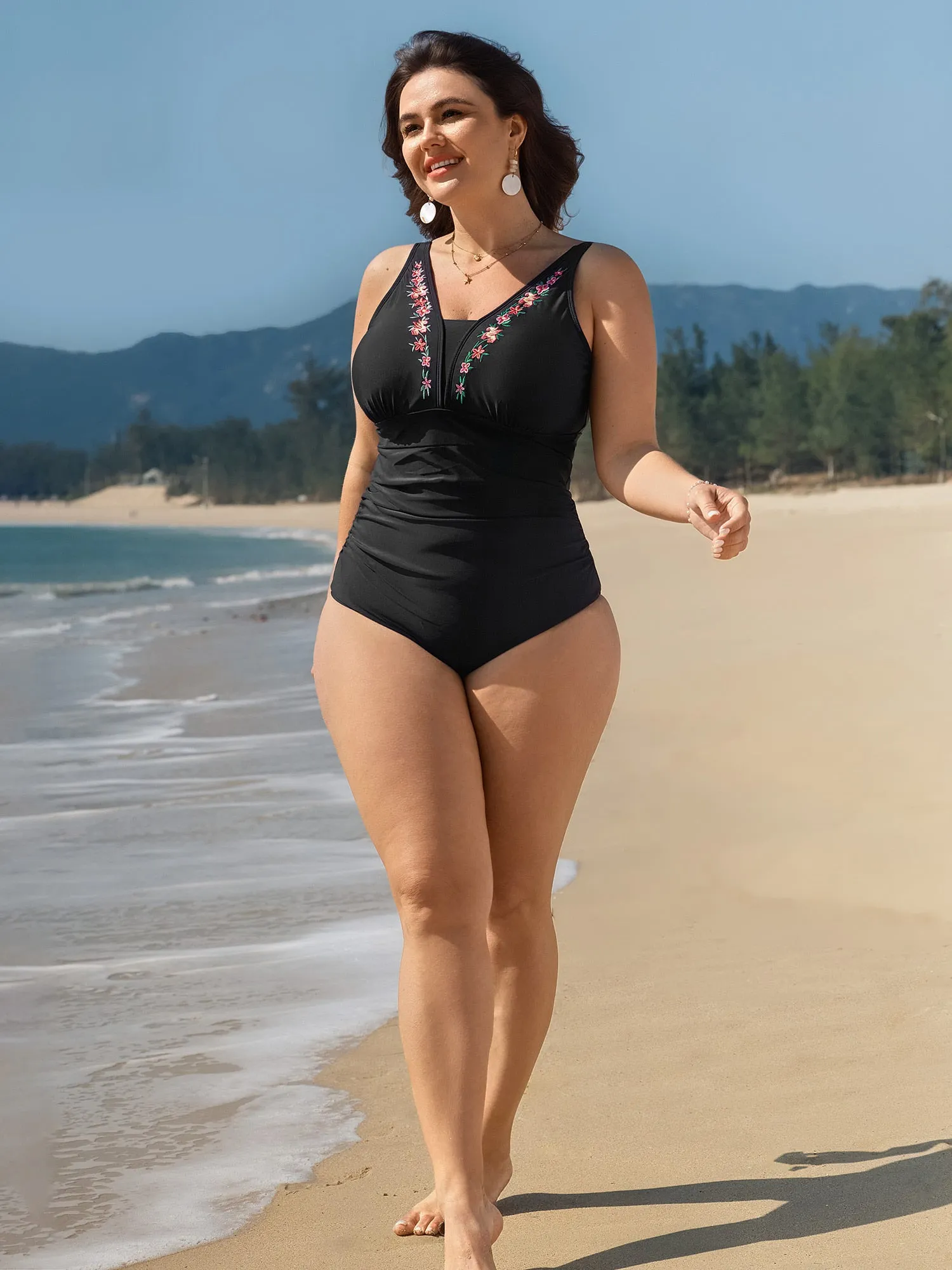 Floral Embroidered Tummy-Control One-Piece Swimsuit sold by Bloomchic product image thumbnail 3