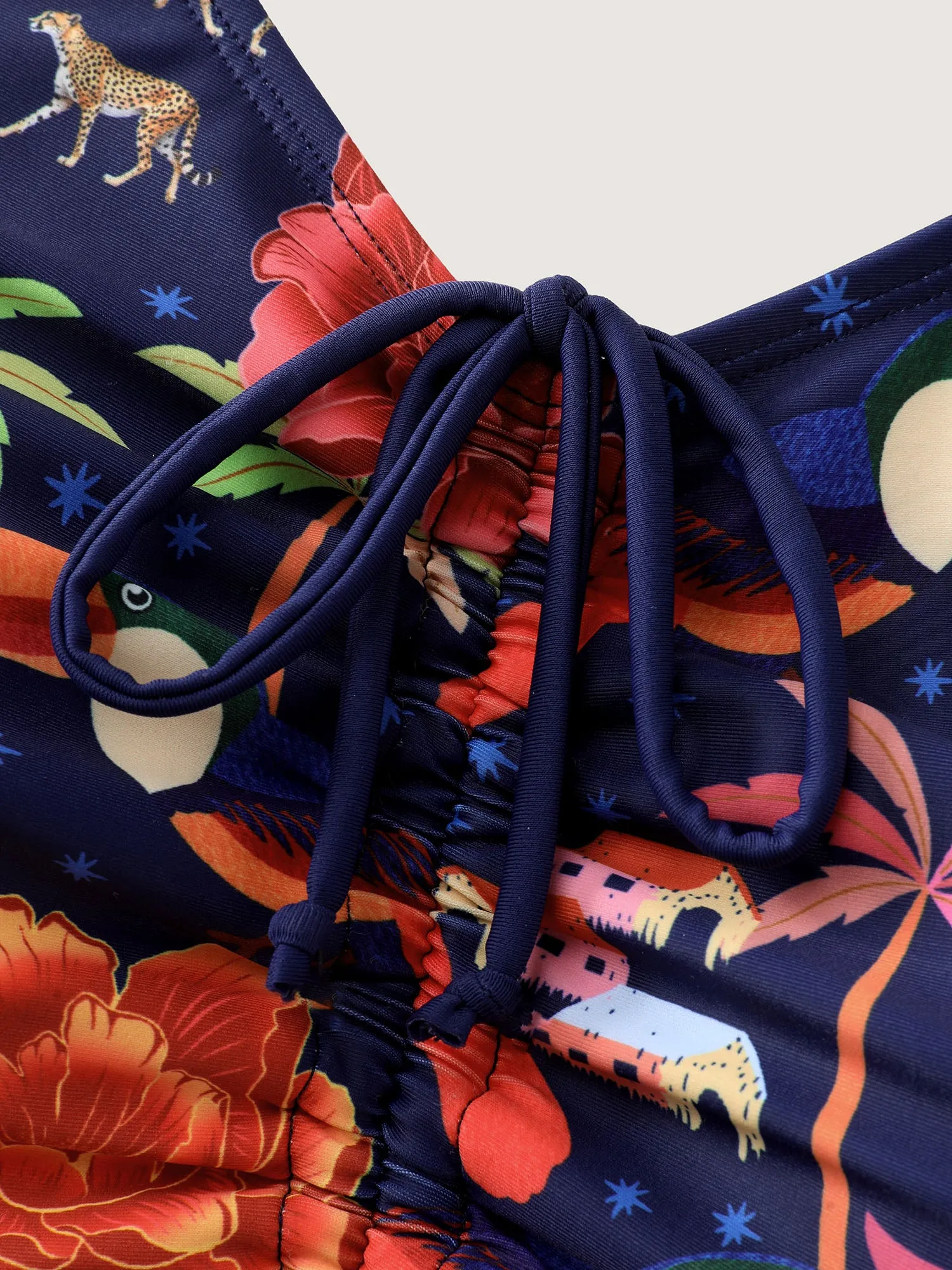 Tropical Pattern Channel Drawstring One-Piece Swimsuit sold by Bloomchic product image thumbnail 5