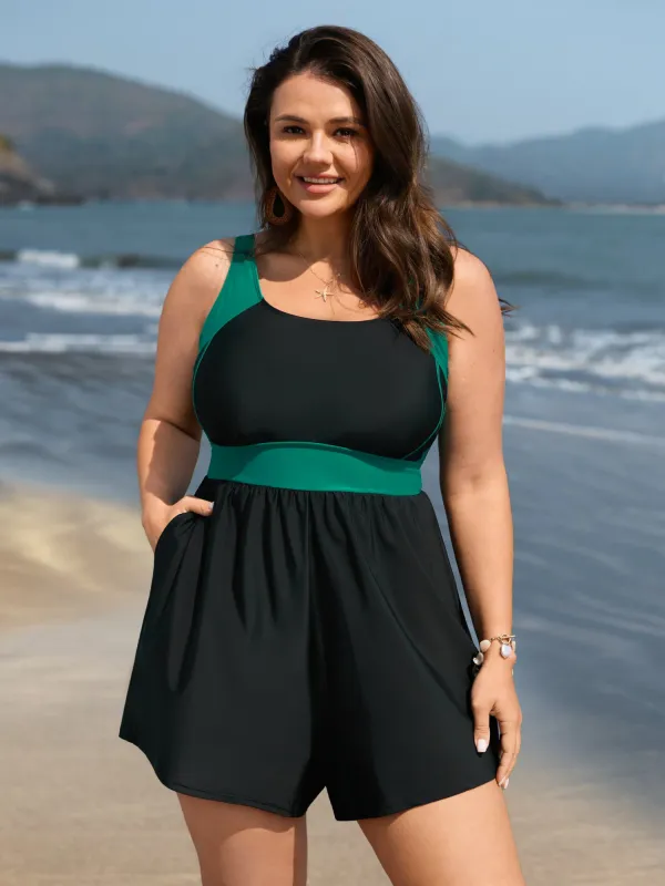 Color Contrast Pockets One-Piece Swimsuit sold by Bloomchic