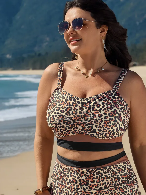 Leopard Print Twist Front Swim Top made by Bloomchic
