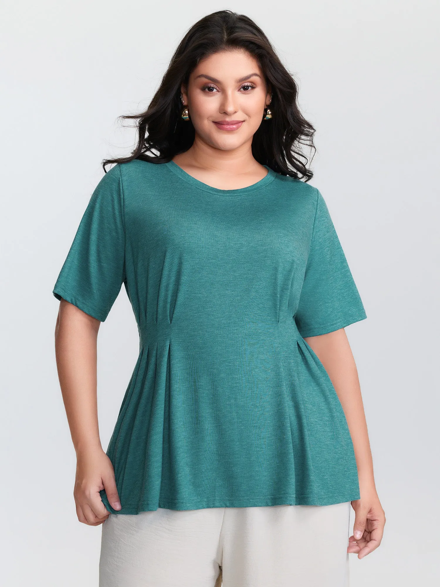 Supersoft Waist-Defining Pleated T-Shirt sold by Bloomchic