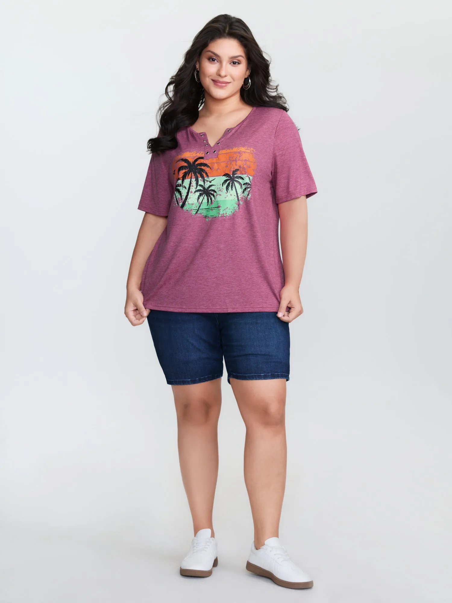 Supersoft Island Pattern Button Placket T-Shirt sold by Bloomchic product image thumbnail 3