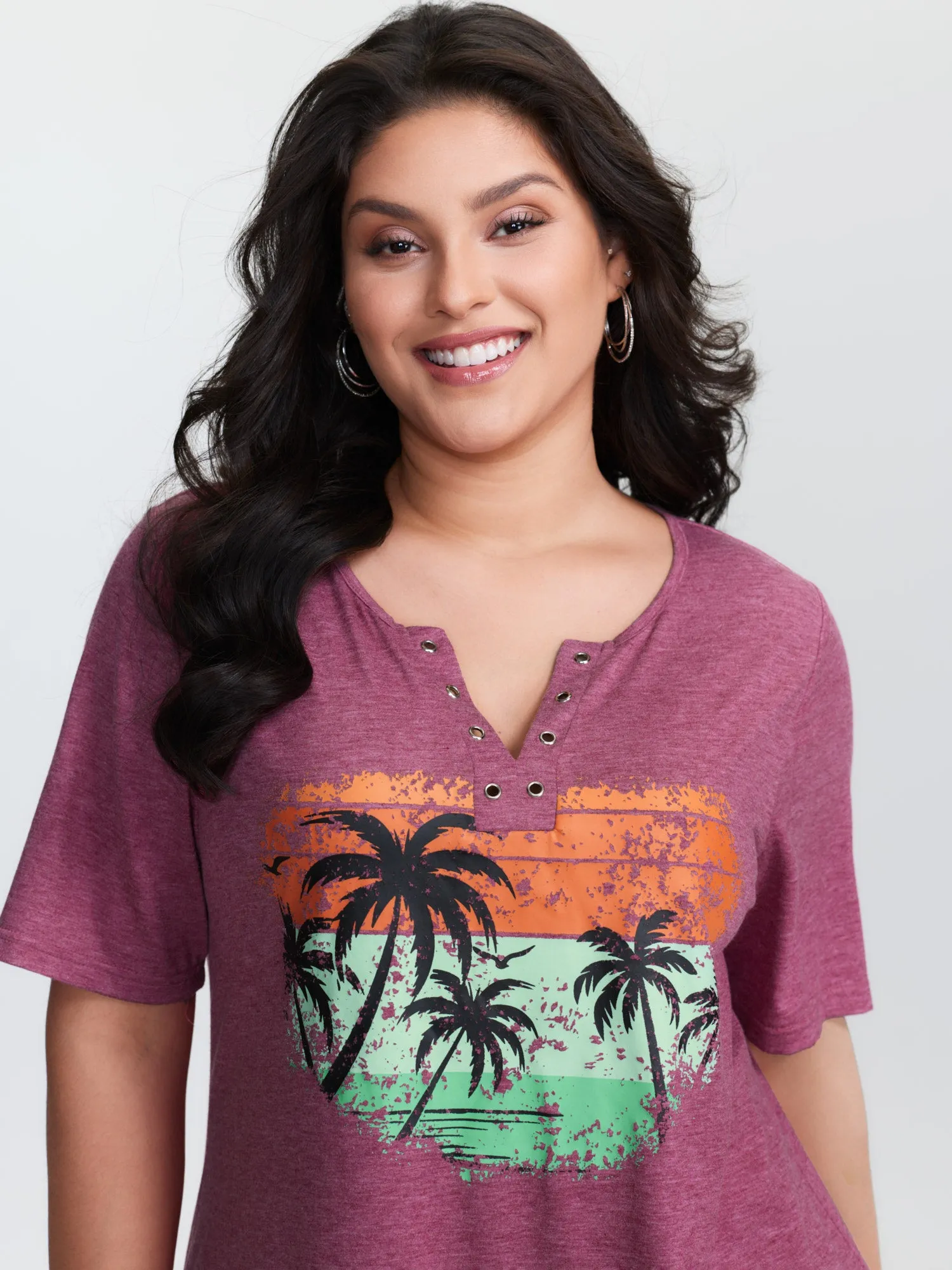 Supersoft Island Pattern Button Placket T-Shirt sold by Bloomchic product image thumbnail 2