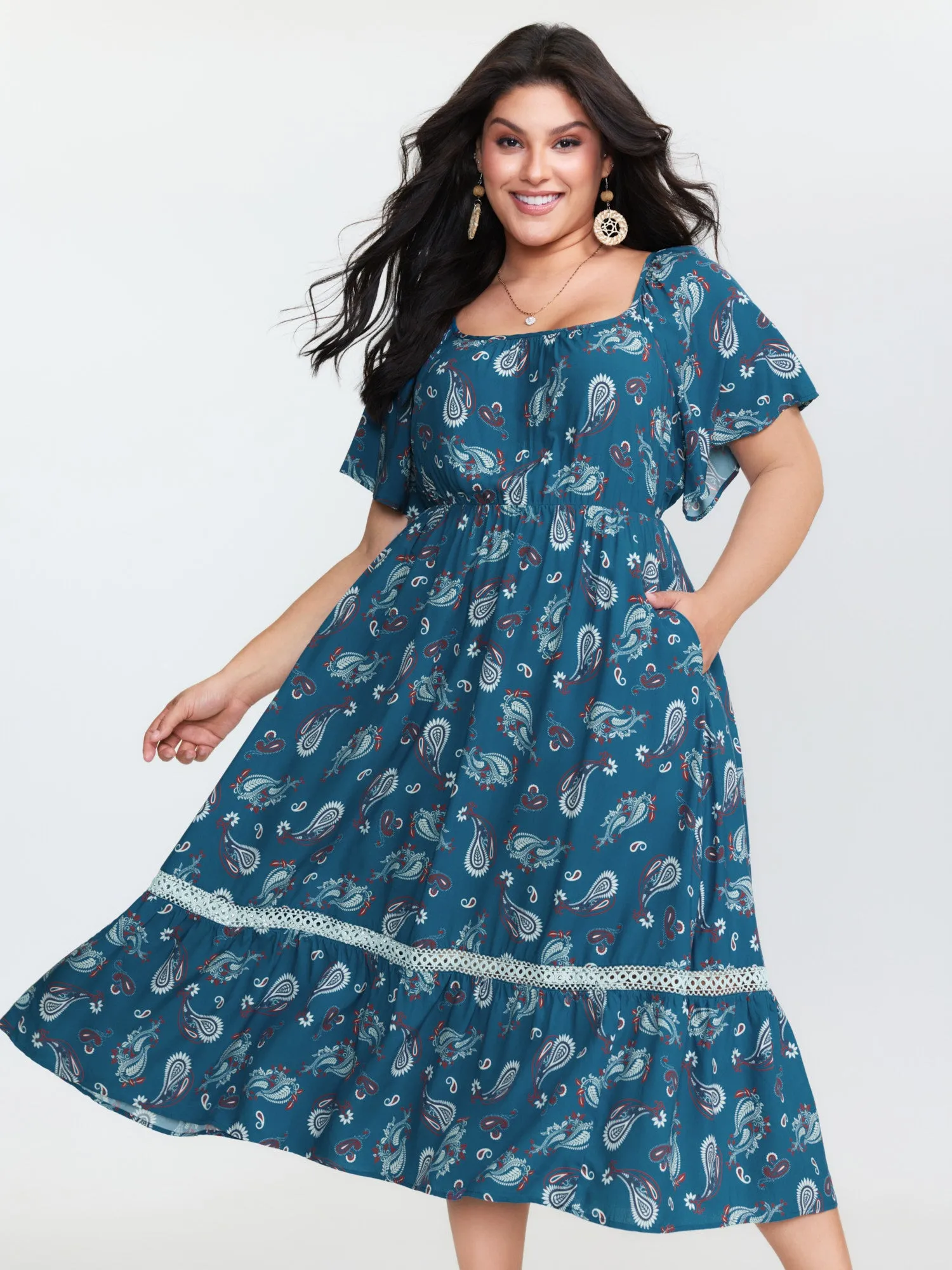 Supersoft Floral Print Backless Lace Midi Dress sold by Bloomchic