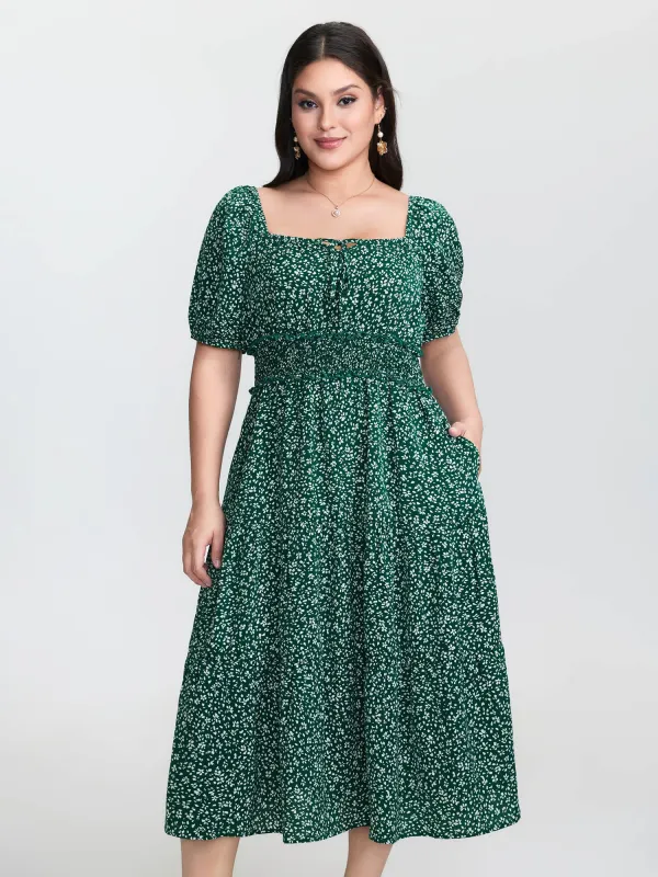 Floral Print Shirred Waist Midi Dress sold by Bloomchic