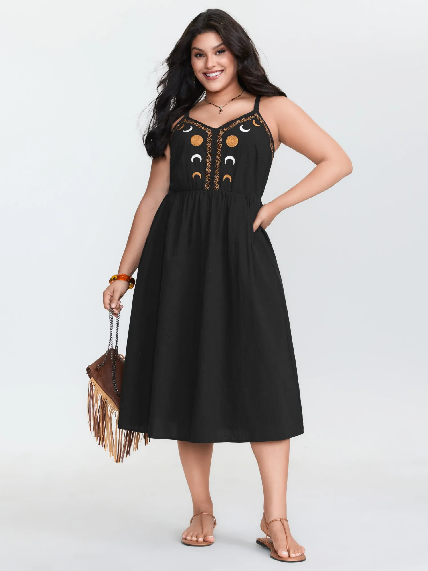 Cotton Star Moon Embroidered Shirred Midi Dress sold by Bloomchic product image thumbnail 2