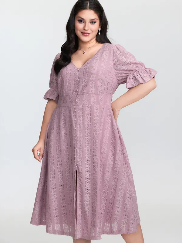 Textured Shirred Waist Cut-Out Midi Dress sold by Bloomchic