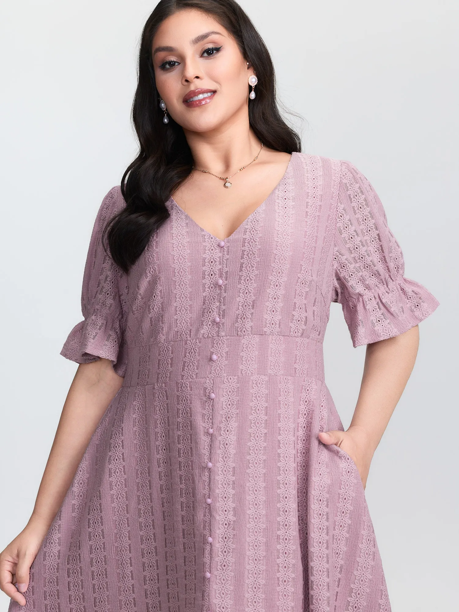 Textured Shirred Waist Cut-Out Midi Dress sold by Bloomchic product image thumbnail 3