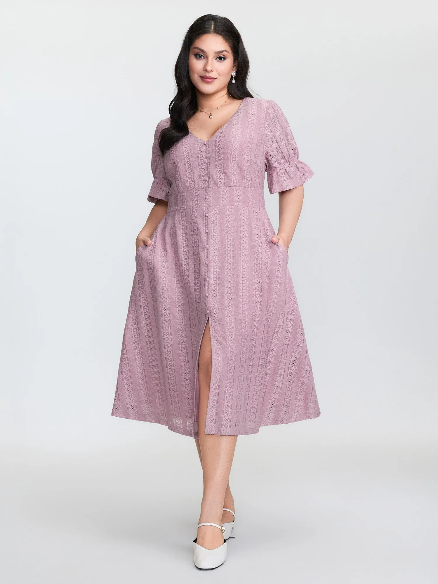 Textured Shirred Waist Cut-Out Midi Dress sold by Bloomchic product image thumbnail 2