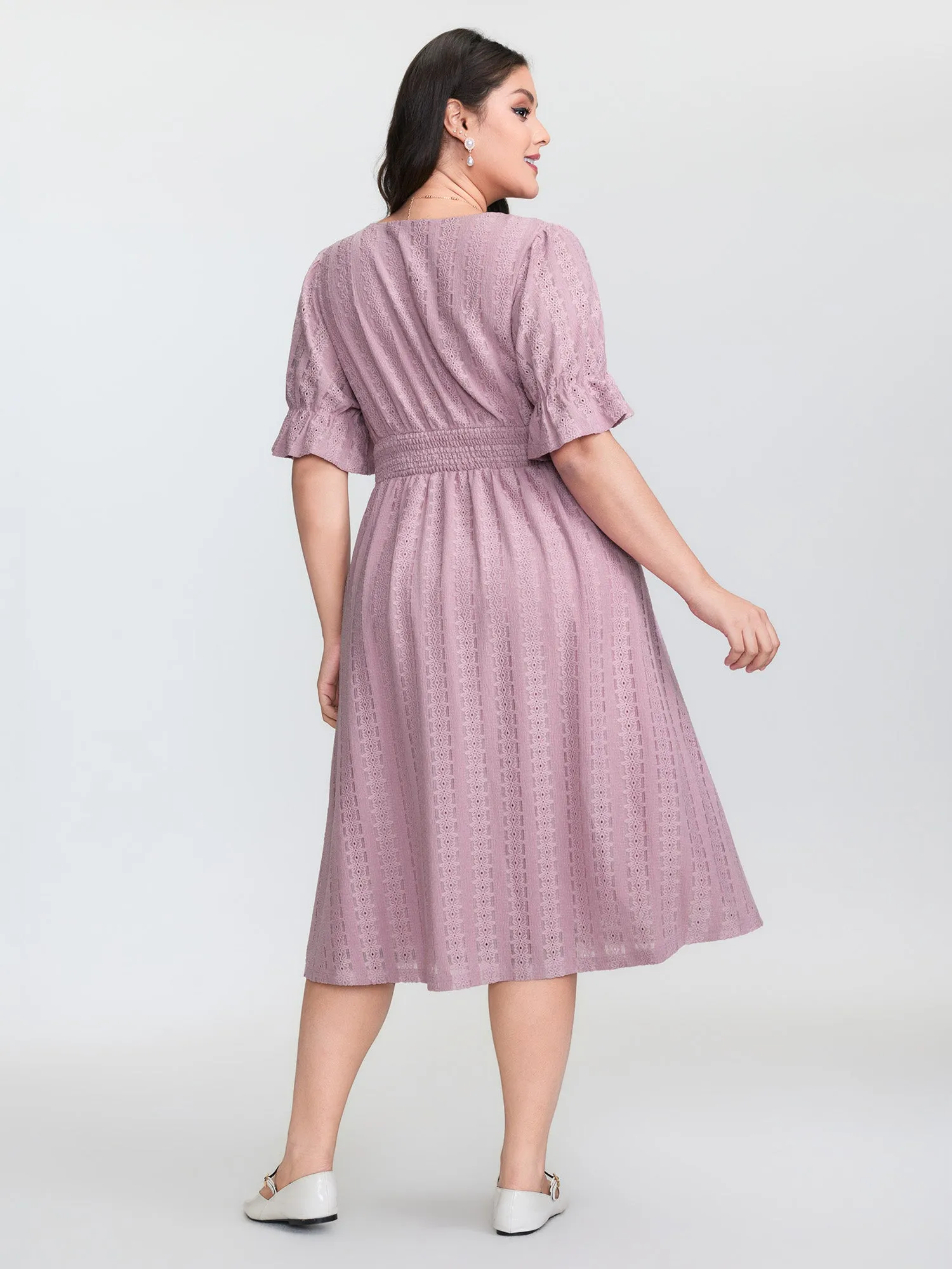 Textured Shirred Waist Cut-Out Midi Dress sold by Bloomchic product image thumbnail 4