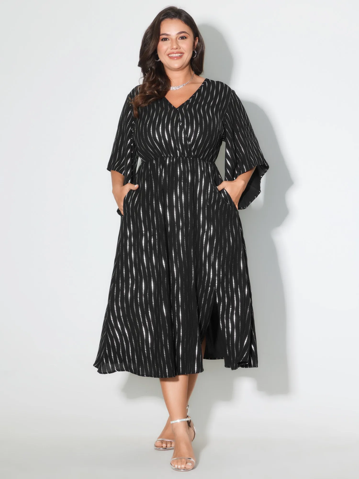 Geometric Pattern Flared Sleeve Midi Dress sold by Bloomchic product image thumbnail 2