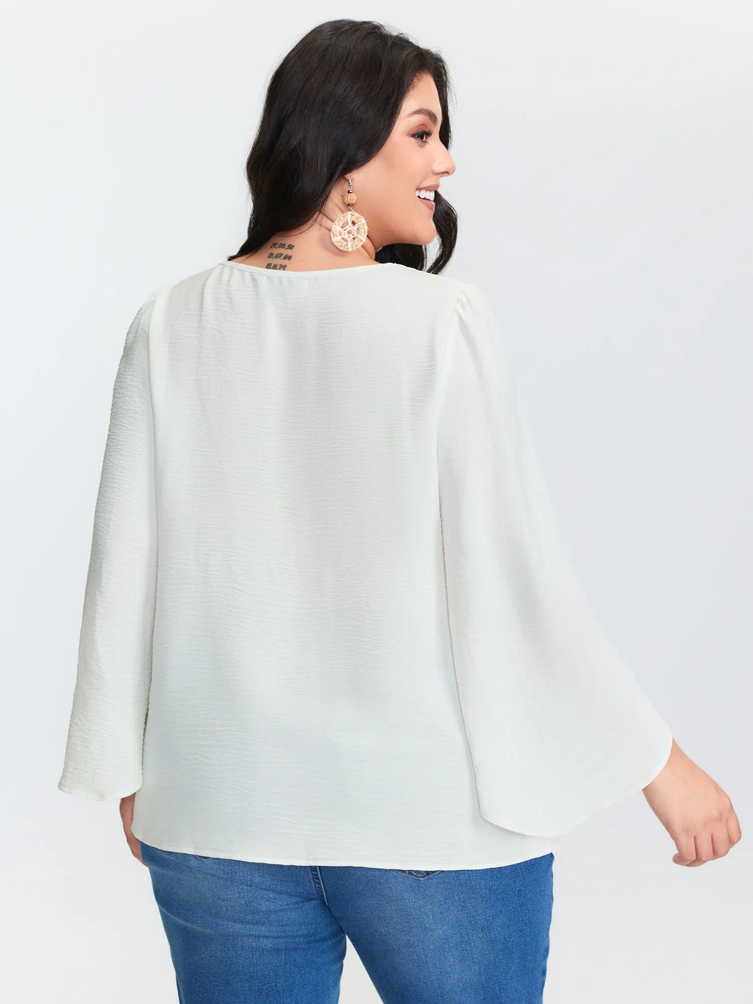 Star Moon Embroidered Neckline Flared Blouse sold by Bloomchic product image thumbnail 4