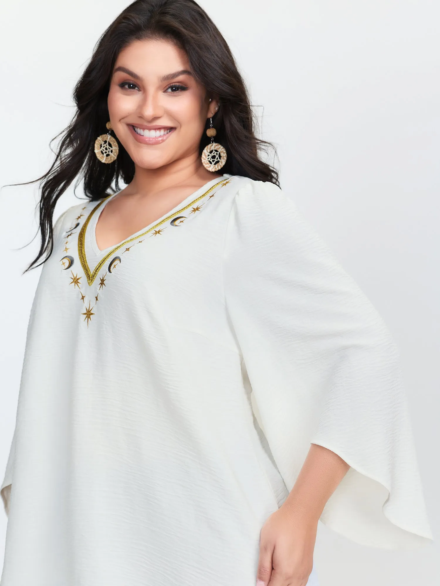 Star Moon Embroidered Neckline Flared Blouse sold by Bloomchic product image thumbnail 2