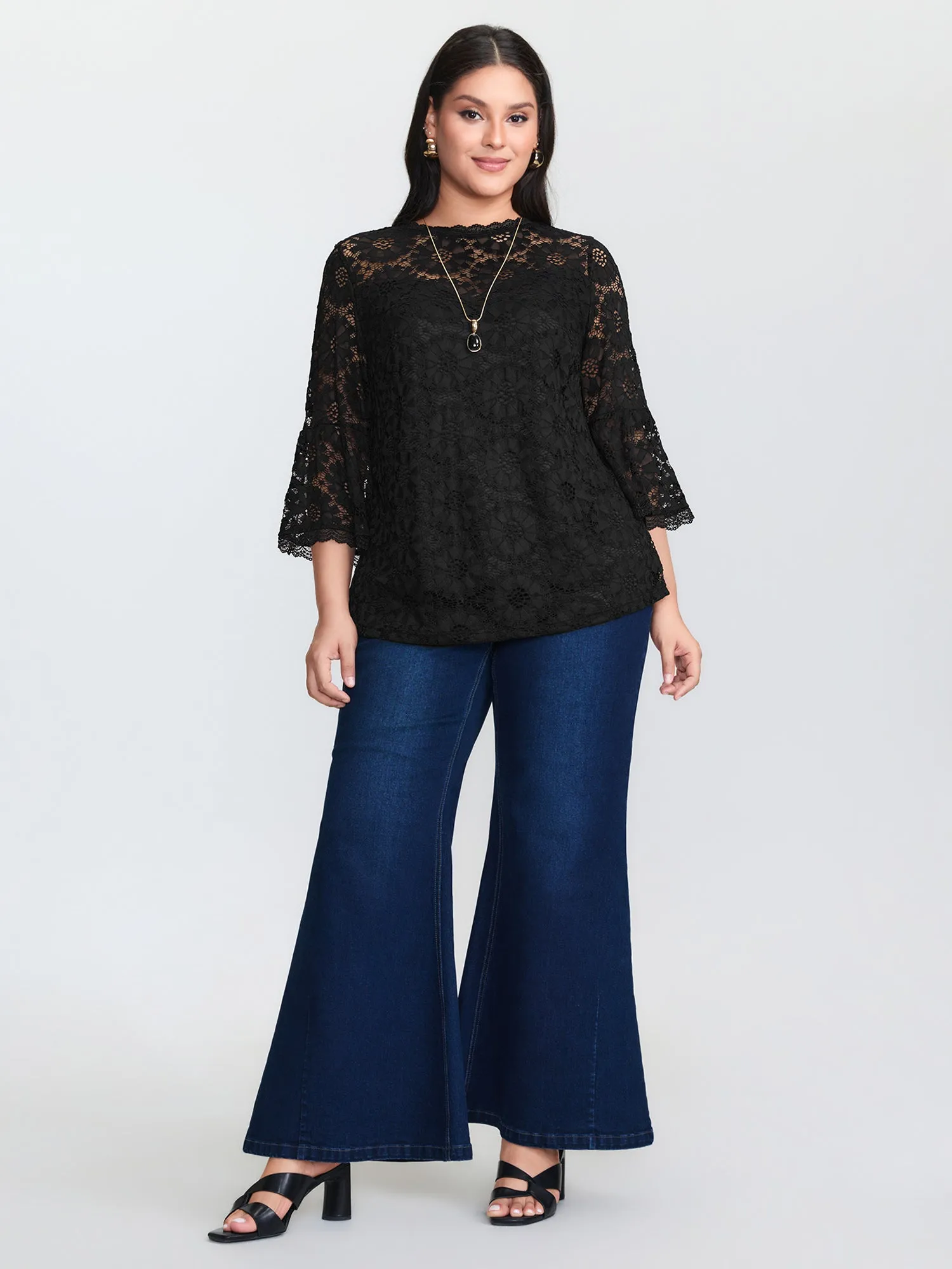 Floral Lace Sheer Fringe Knit Top sold by Bloomchic product image thumbnail 3