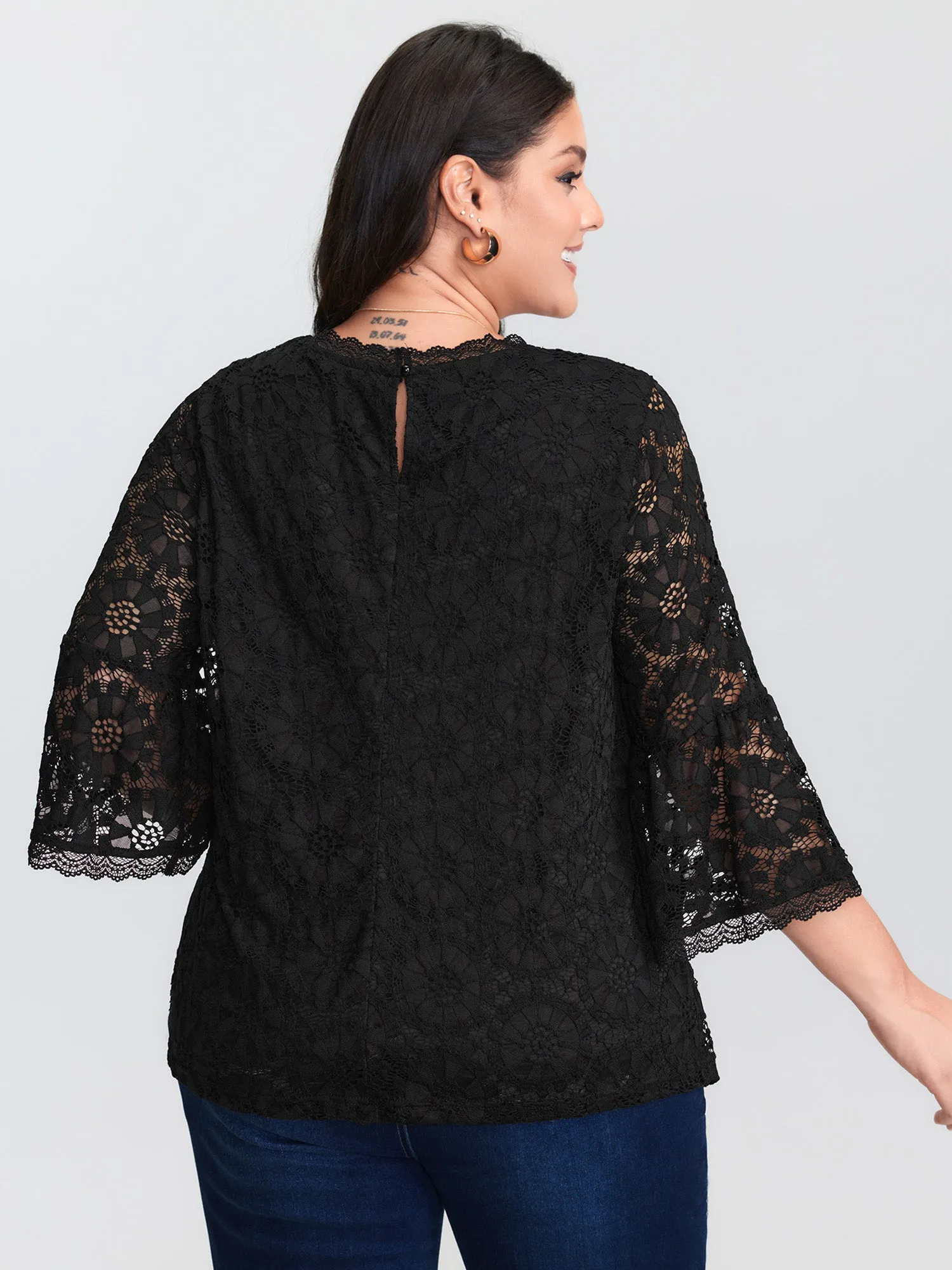 Floral Lace Sheer Fringe Knit Top sold by Bloomchic product image thumbnail 4