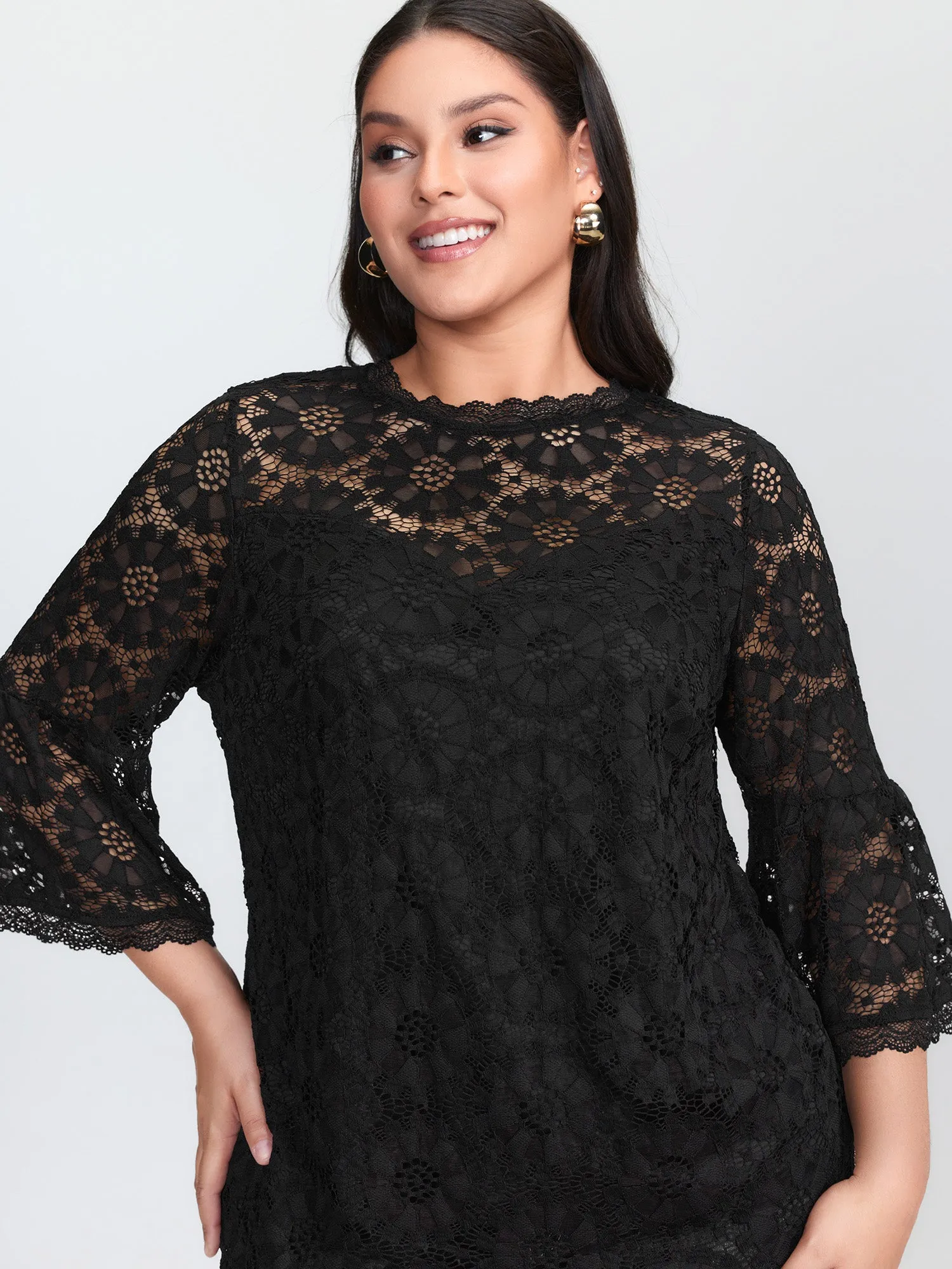 Floral Lace Sheer Fringe Knit Top sold by Bloomchic product image thumbnail 2