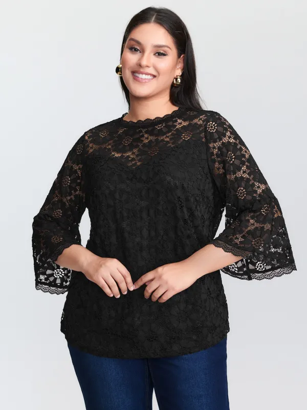 Floral Lace Sheer Fringe Knit Top made by Bloomchic