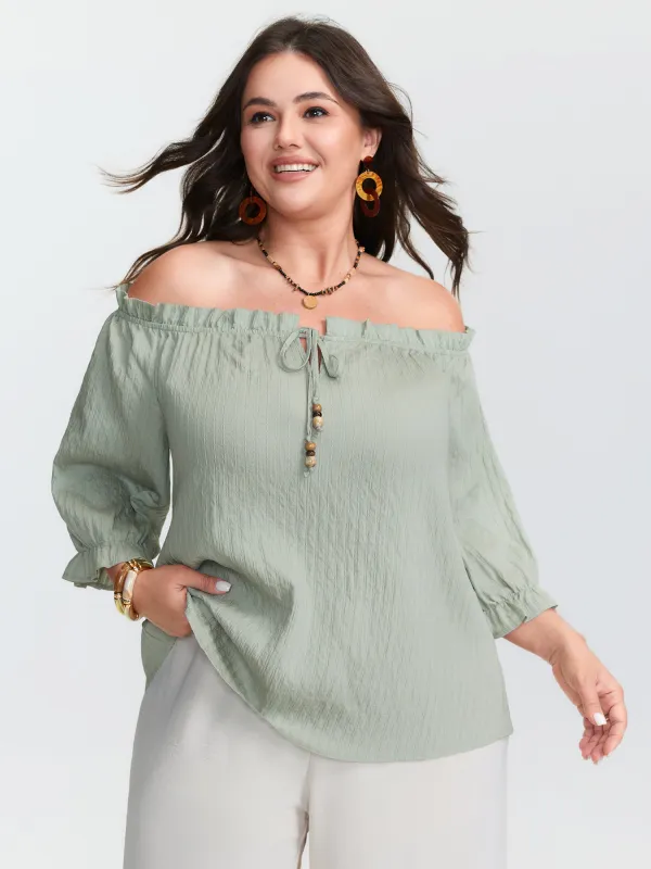 Ruffled Off-Shoulder Neckline Blouse sold by Bloomchic