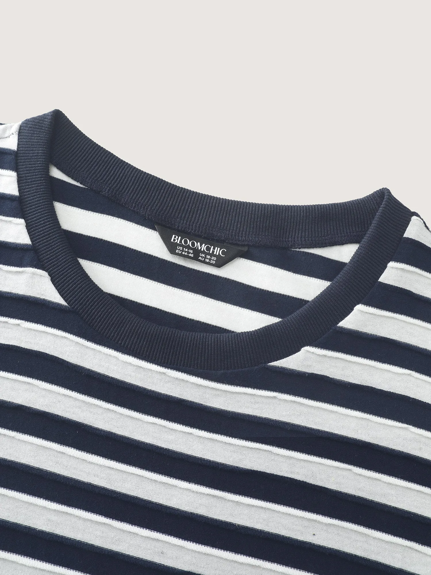 Striped Print Ribbed Round Neck T-Shirt sold by Bloomchic product image thumbnail 5