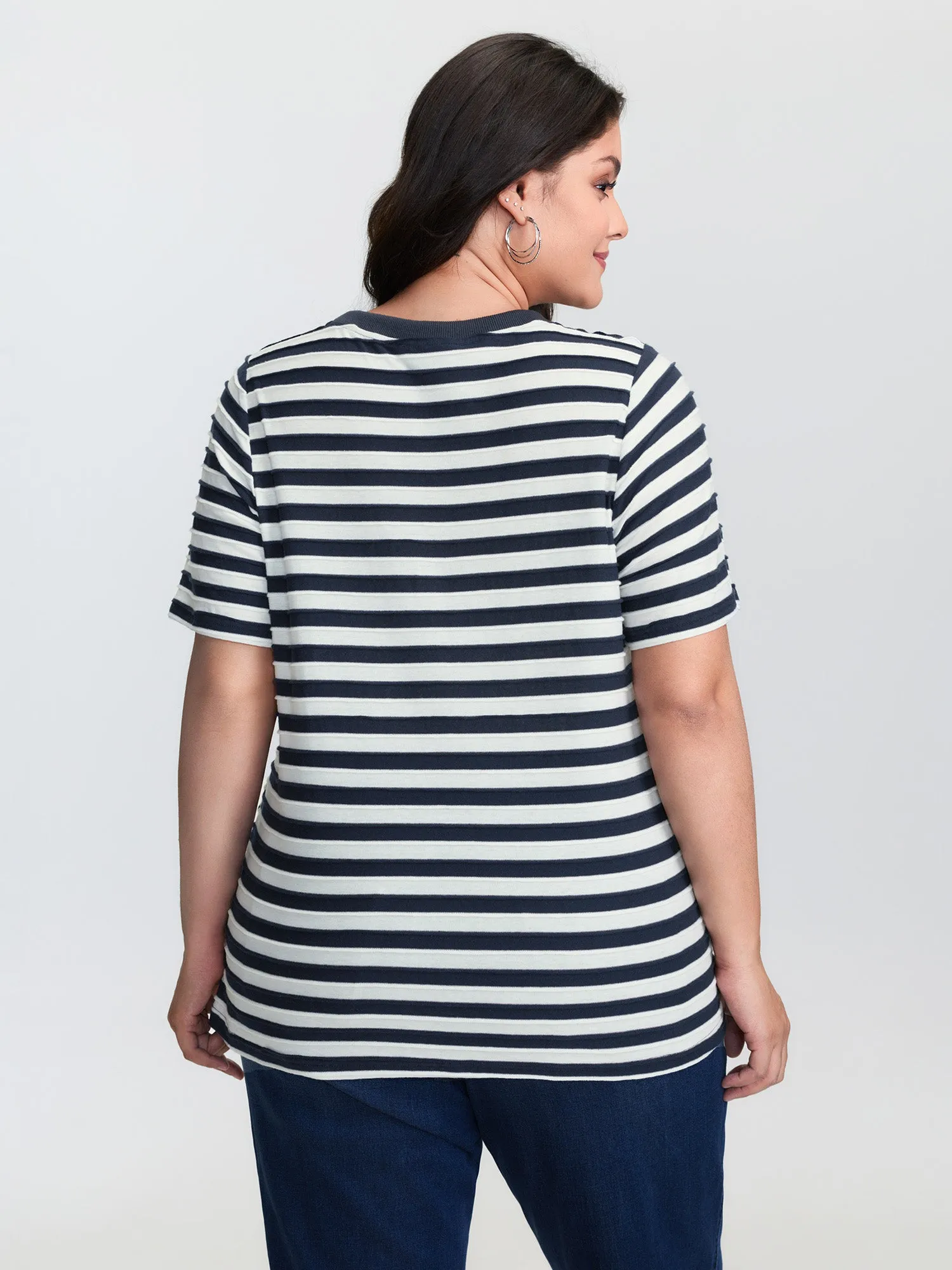 Striped Print Ribbed Round Neck T-Shirt sold by Bloomchic product image thumbnail 4
