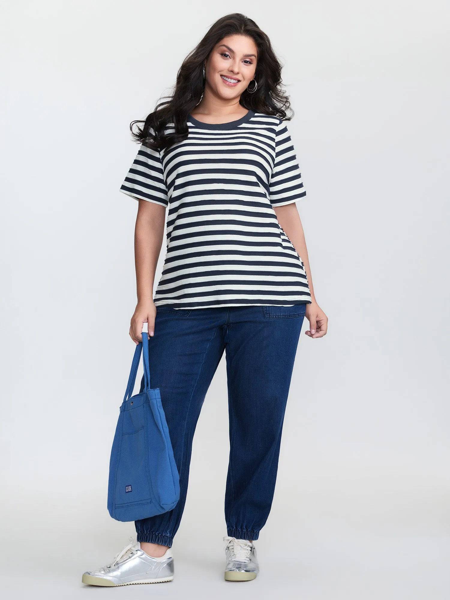 Striped Print Ribbed Round Neck T-Shirt sold by Bloomchic product image thumbnail 2