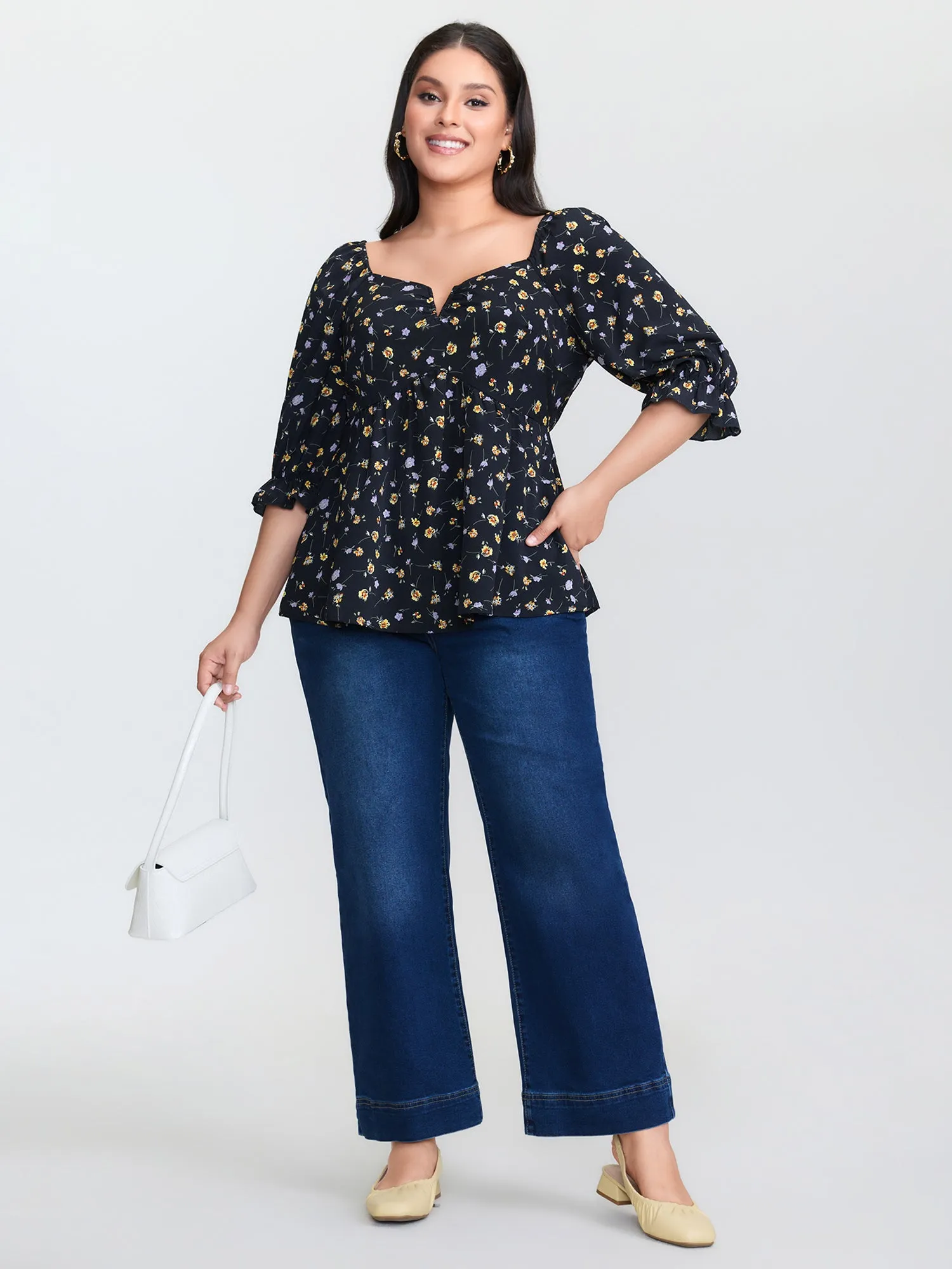 Floral Print Shirred Cuff Sleeve Blouse sold by Bloomchic product image thumbnail 3