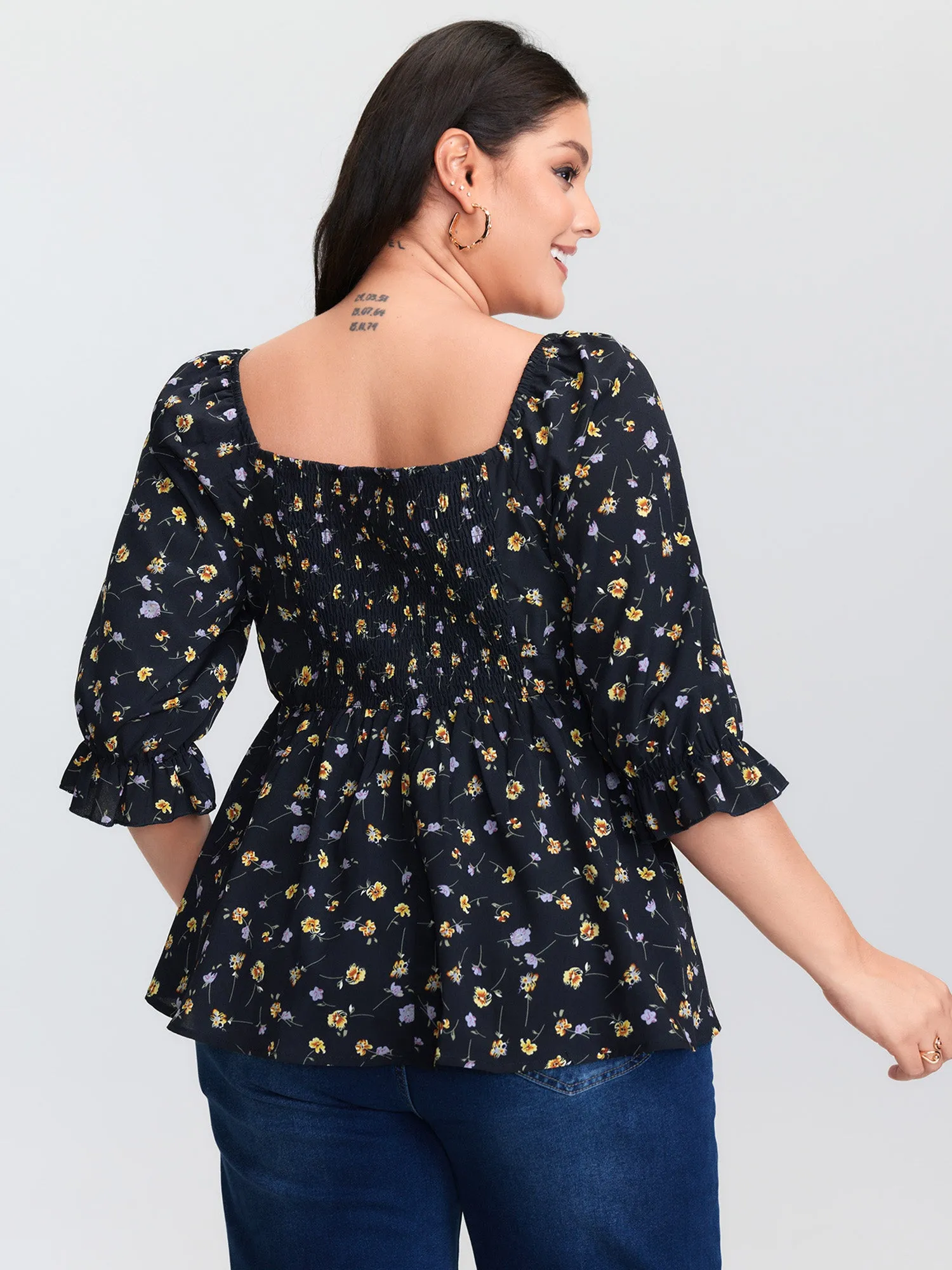 Floral Print Shirred Cuff Sleeve Blouse sold by Bloomchic product image thumbnail 4