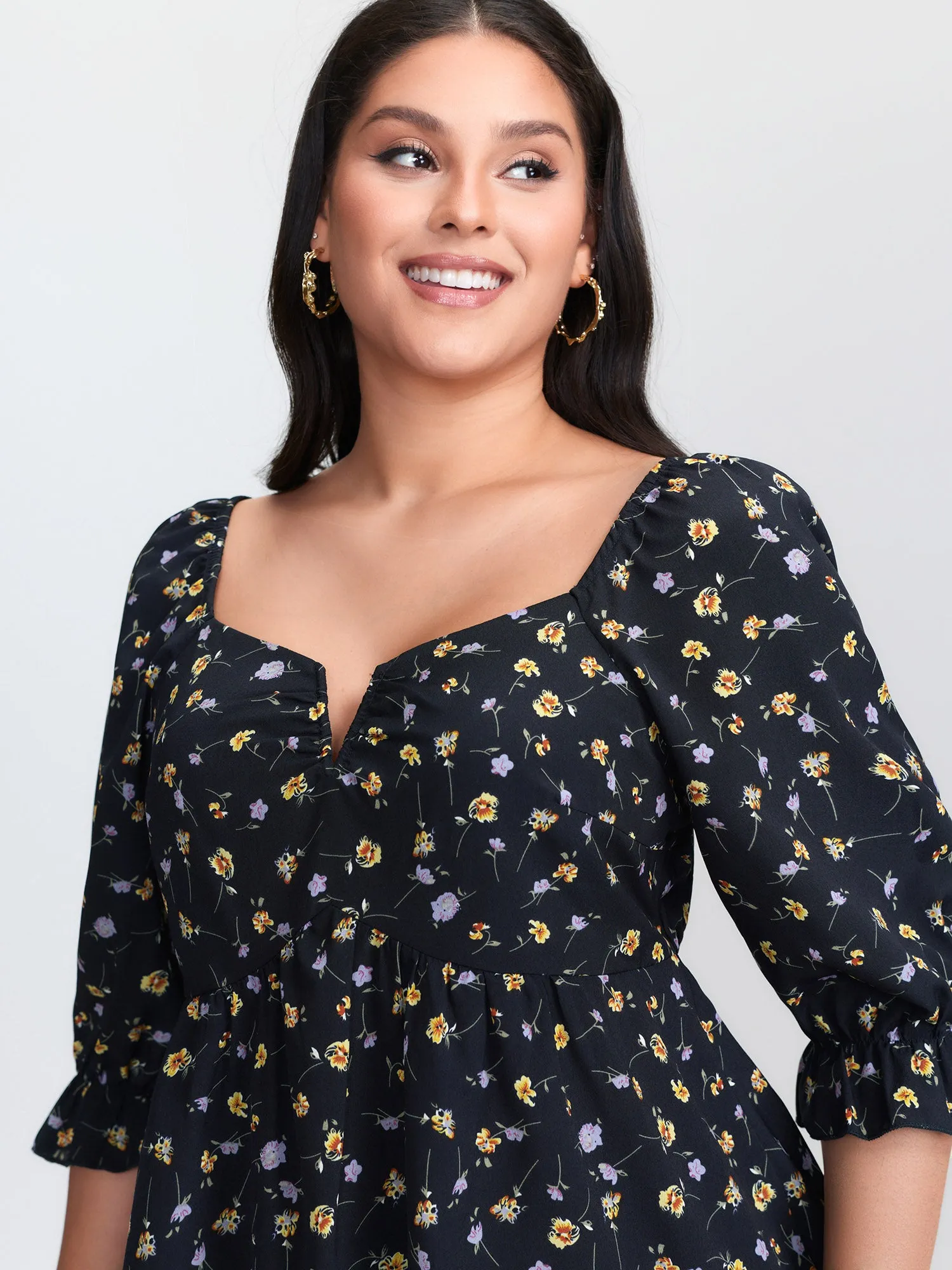 Floral Print Shirred Cuff Sleeve Blouse sold by Bloomchic product image thumbnail 2