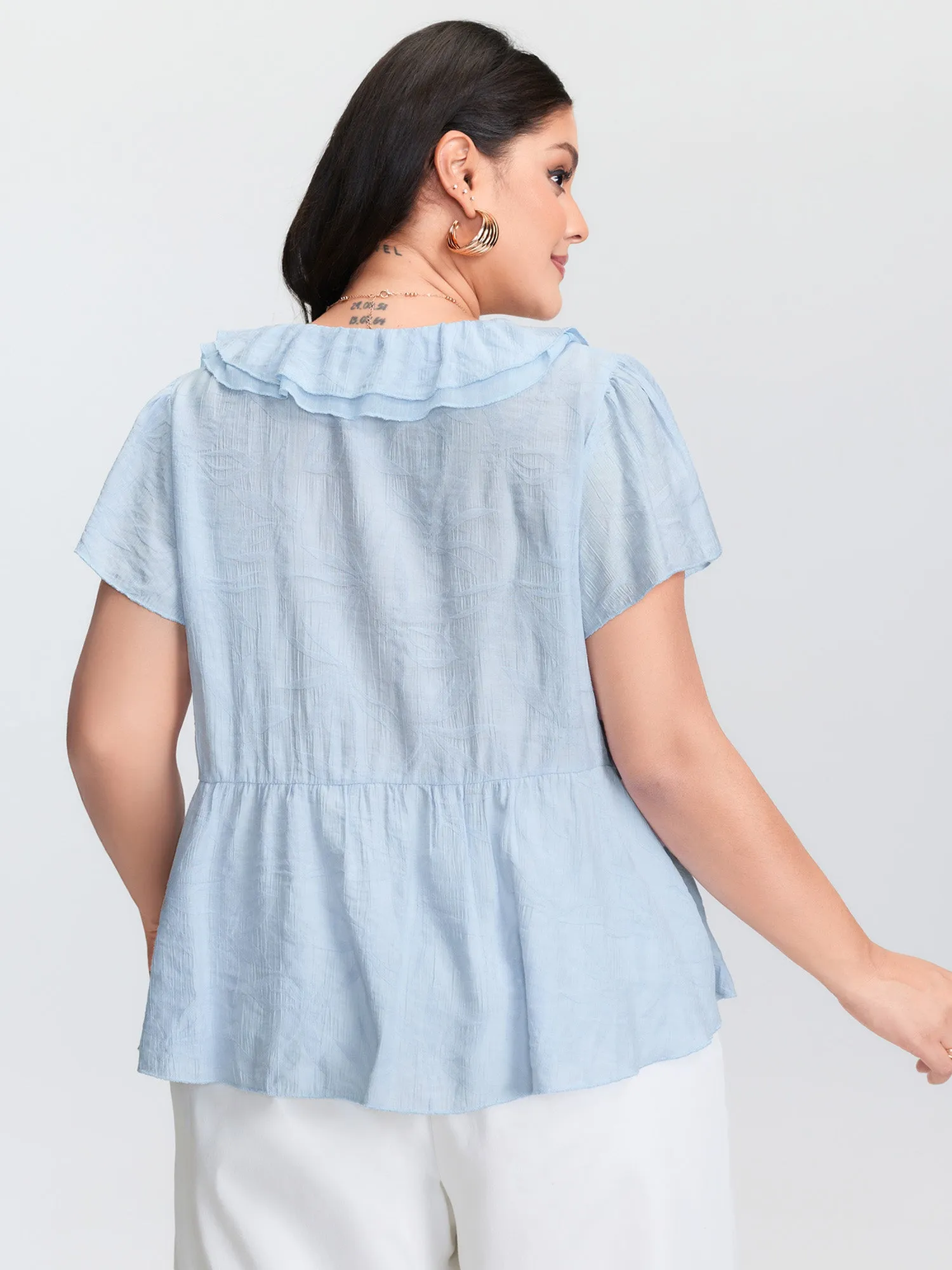 Ruffled Bow-Tie Neckline Textured Blouse sold by Bloomchic product image thumbnail 4