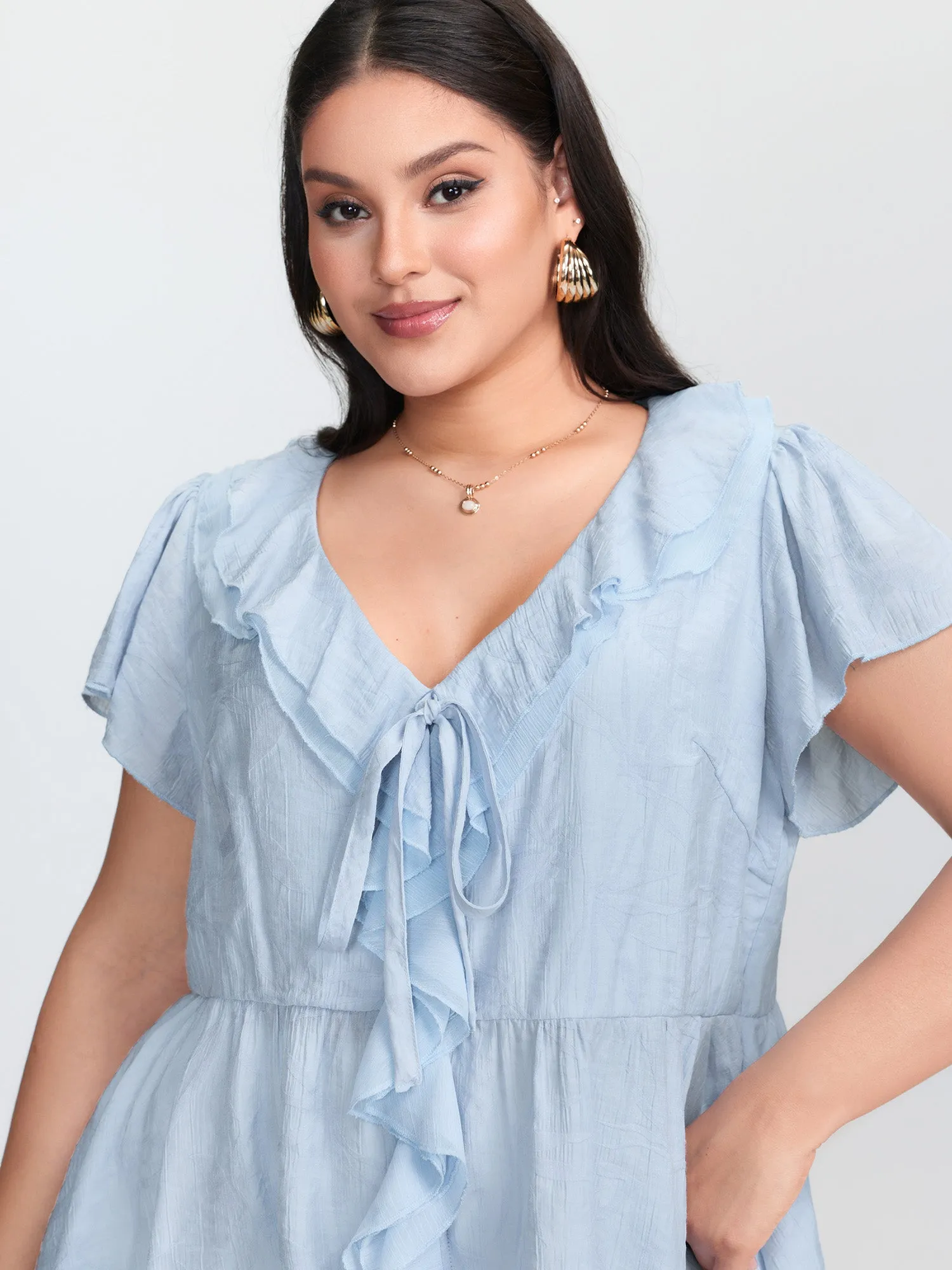 Ruffled Bow-Tie Neckline Textured Blouse sold by Bloomchic product image thumbnail 2