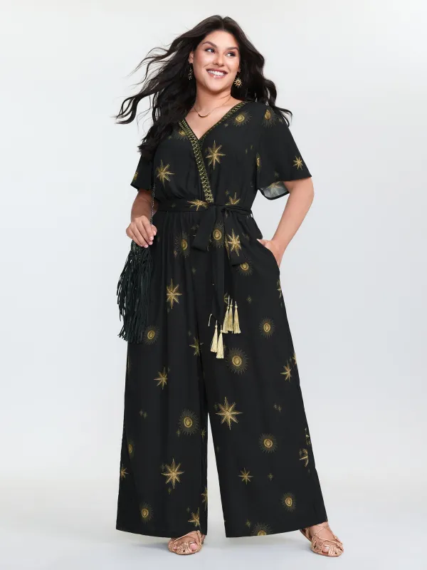 Star Moon Pattern Belted Jumpsuit sold by Bloomchic