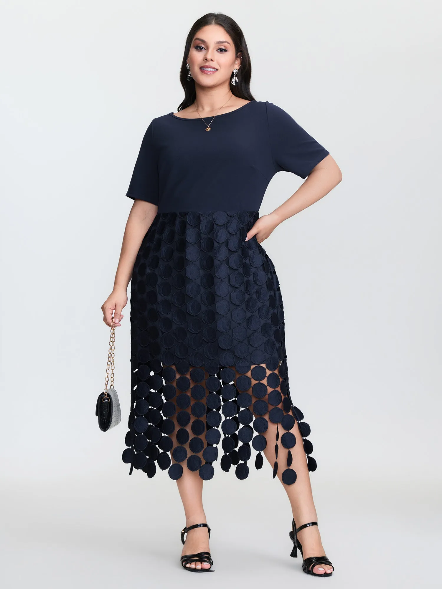 Lace Trim Tassels Stretchy Waist Midi Dress sold by Bloomchic product image thumbnail 3