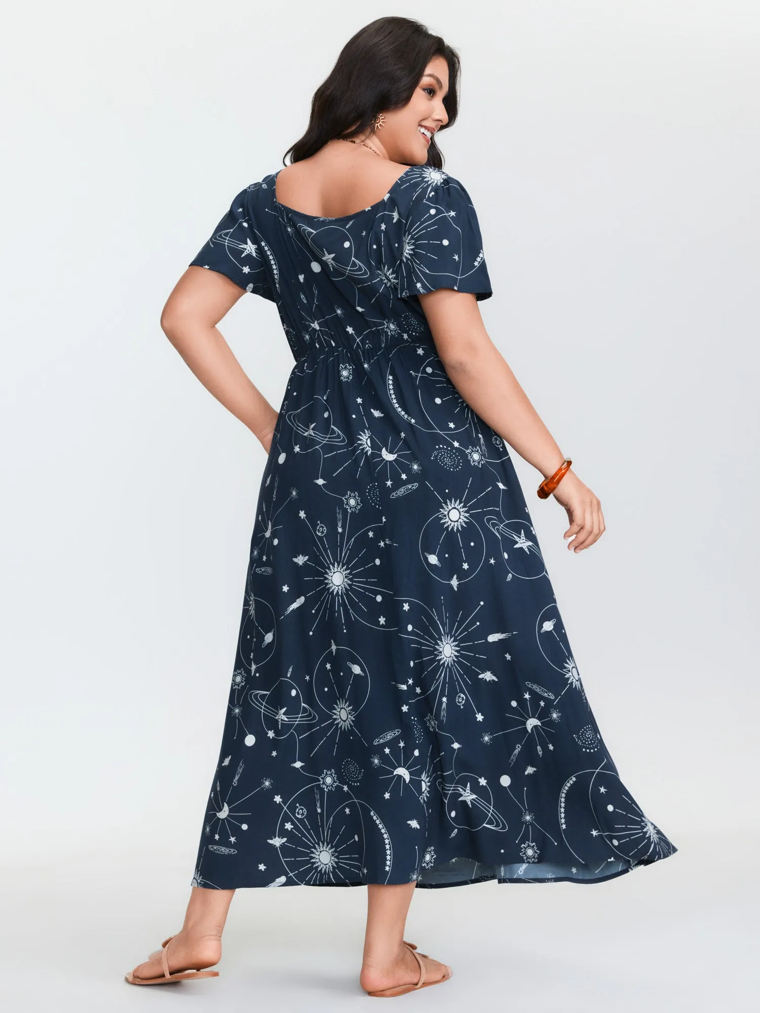 Galaxy Print Lotus Leaf Sleeve Maxi Dress sold by Bloomchic product image thumbnail 4