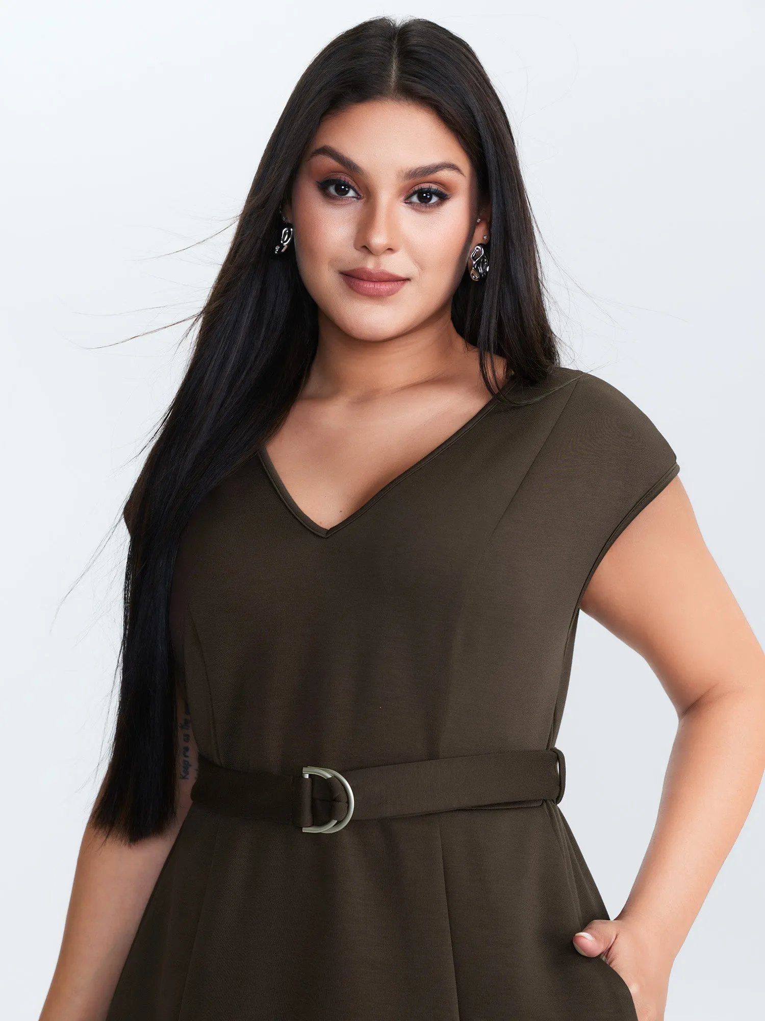 Backless Belted V-Neck Plain Midi Dress sold by Bloomchic product image thumbnail 2