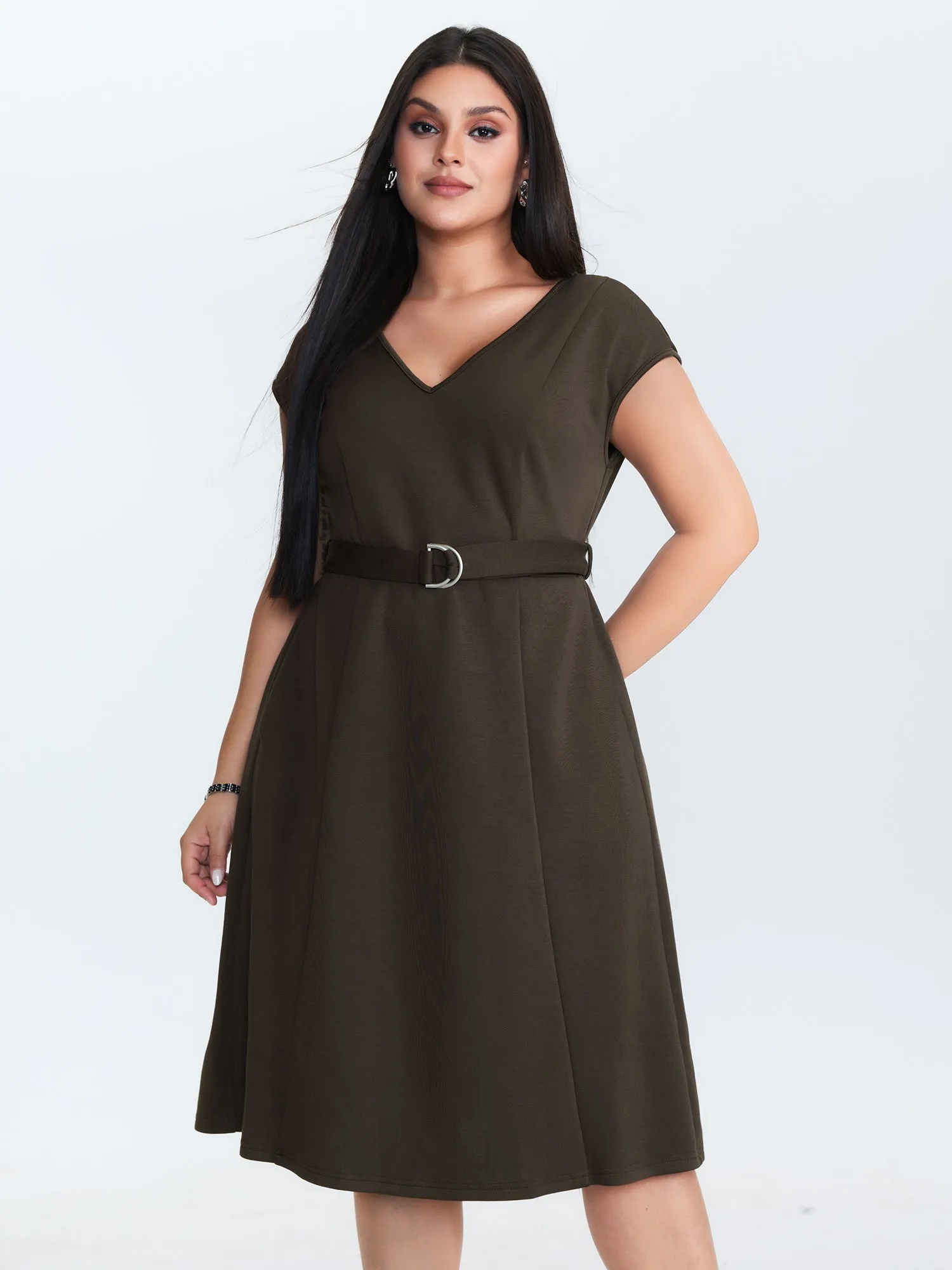Backless Belted V-Neck Plain Midi Dress sold by Bloomchic product image thumbnail 3