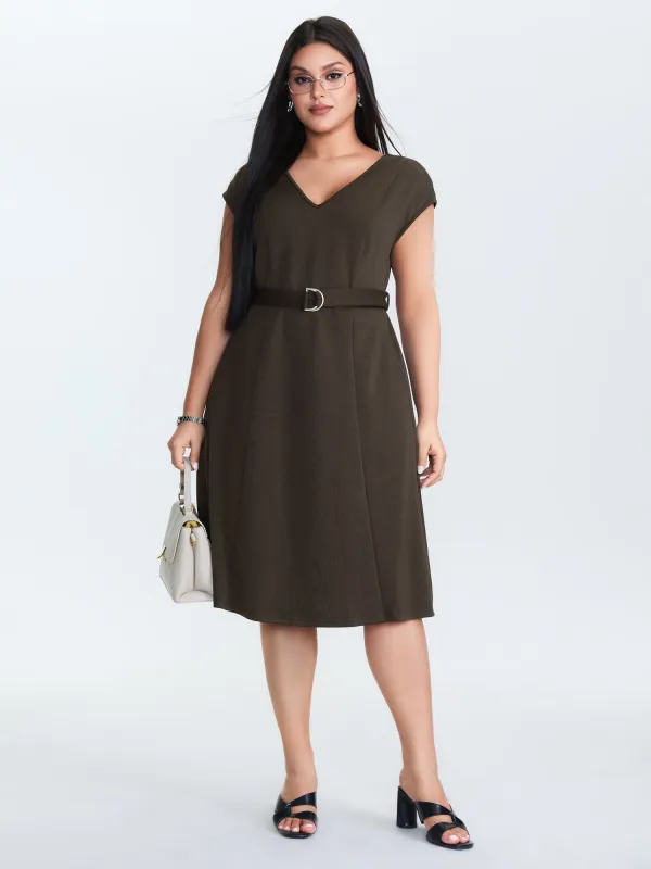 Backless Belted V-Neck Plain Midi Dress made by Bloomchic