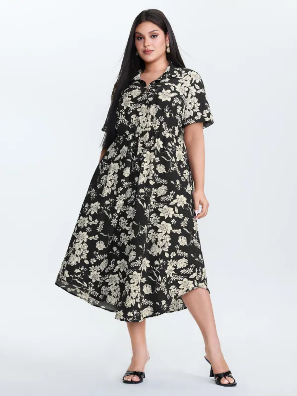 Silhouette Flower Print Collar Midi Dress sold by Bloomchic
